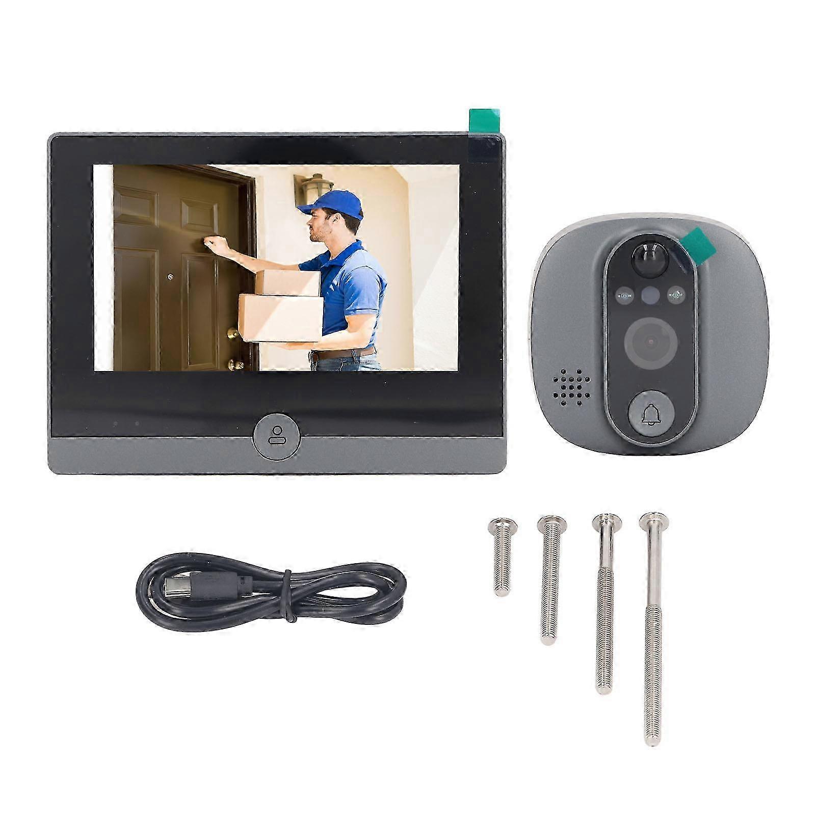 WiFi Viewer 4.3 Inch Screen Visual Door Bell 1080P Peephole Camera Dual Way Call PIR Detection 5000mAh Battery 2025