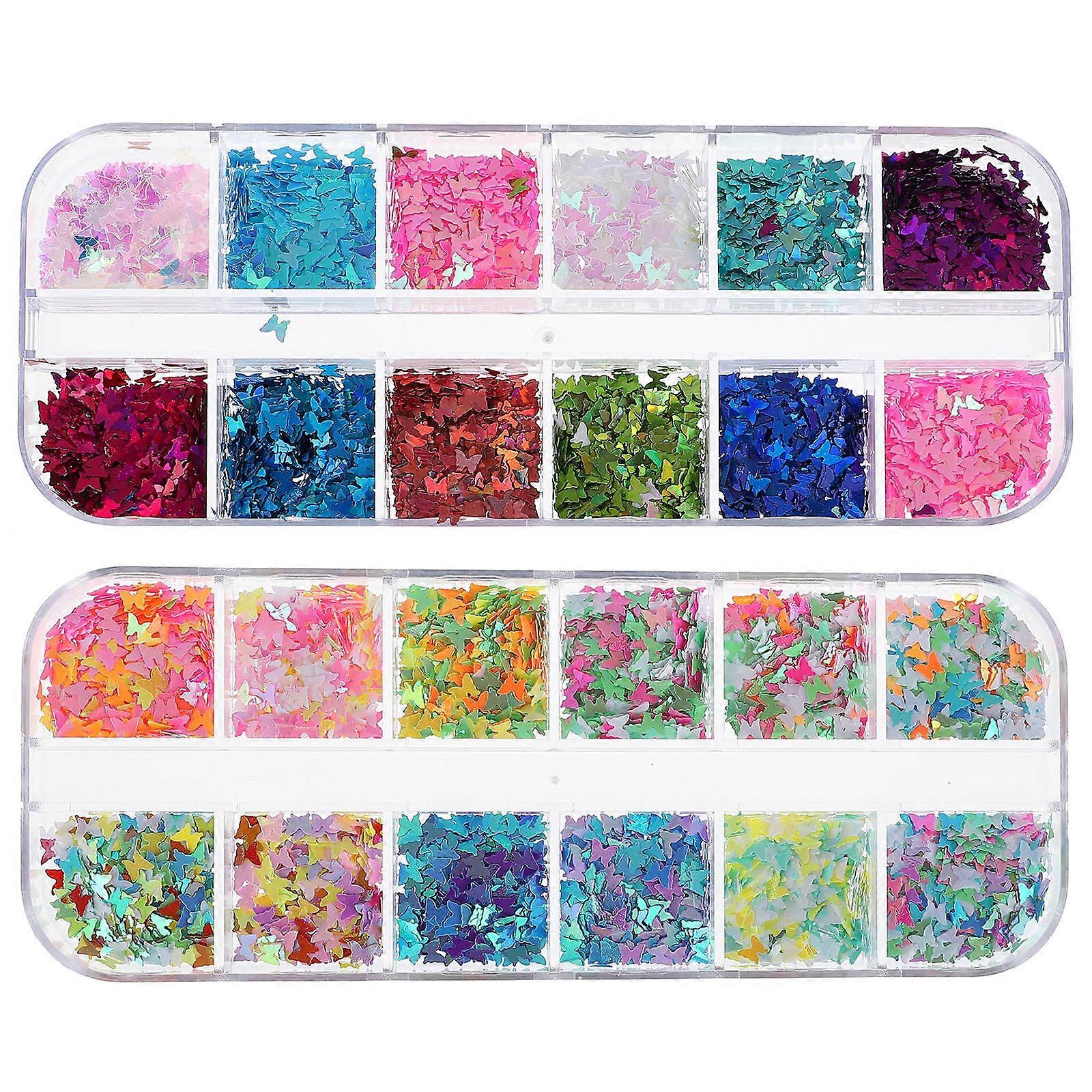 Assorted Color Nail Sequins for Manicure 2 Boxes Nail Art DIY Glitters