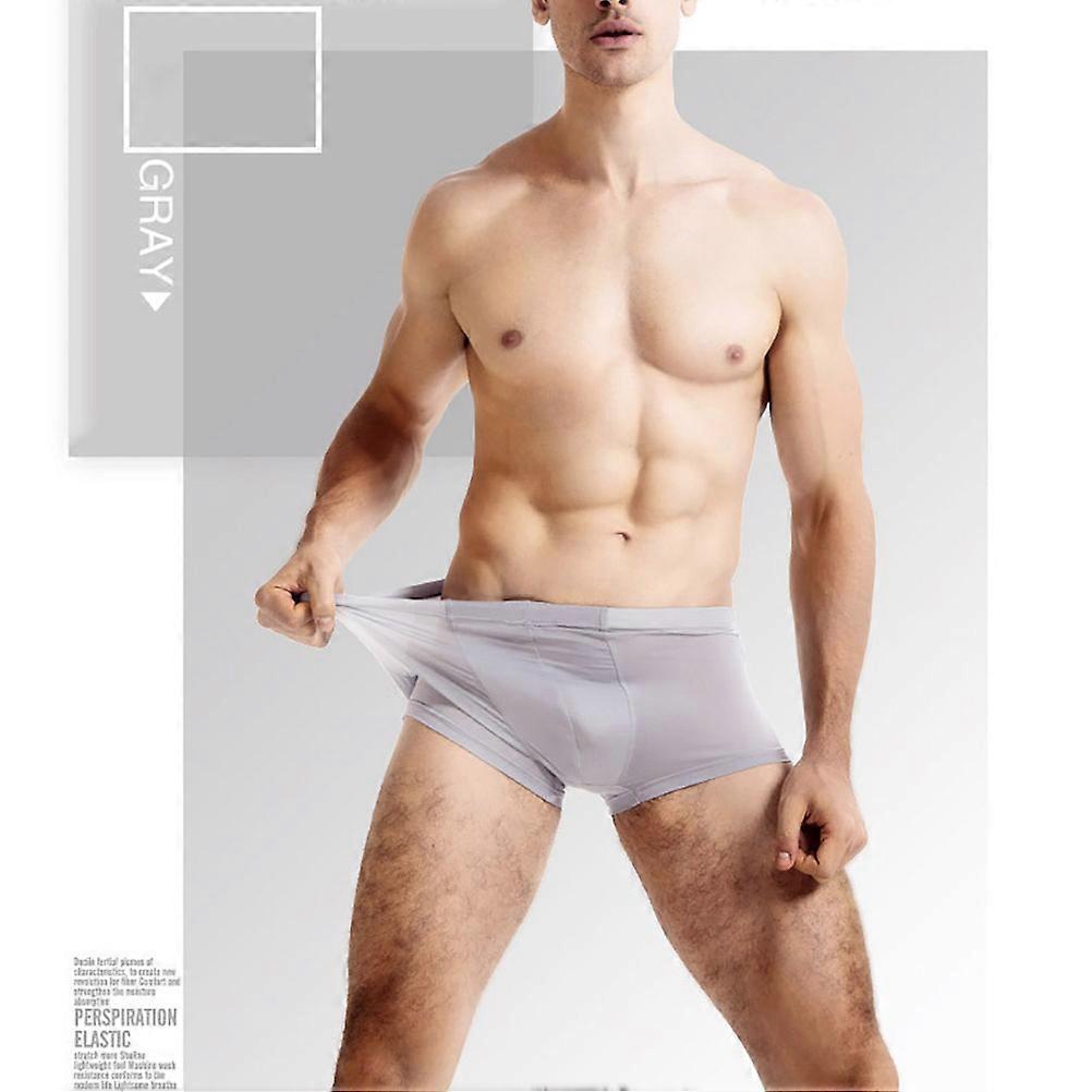 Breathable Ice Silk Seamless Boxershorts for Men's Summer Wear in Grey with Lightweight Ultra Thin Design - 1Set