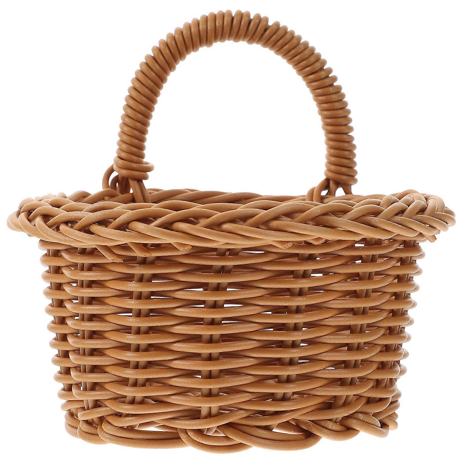 Wall Hanging Storage Basket for Kitchen Use 4Pcs Woven Light Brown Plastic
