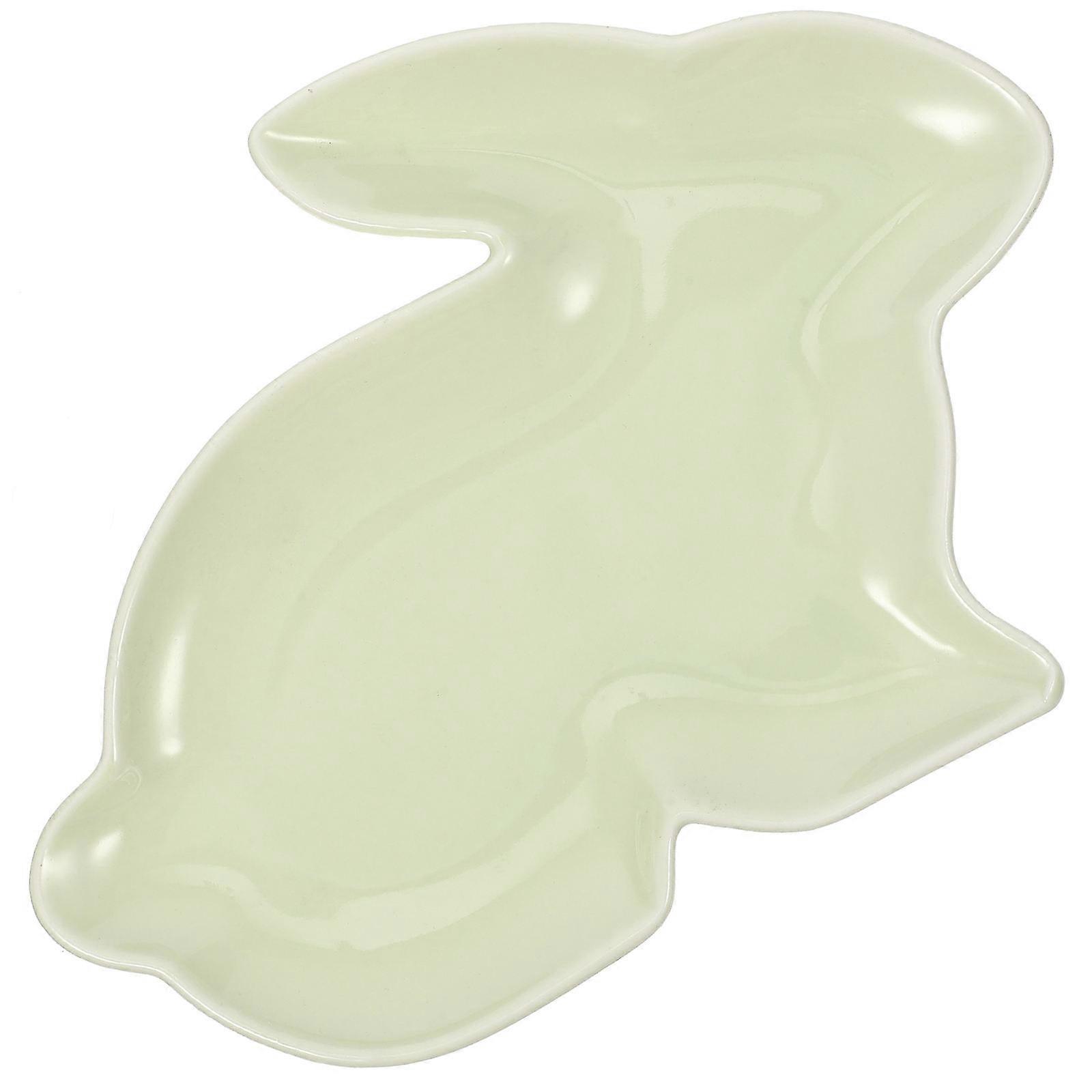 Light Green Rabbit Plate Ceramic Tray for Storage 3Pcs Adorable Decor
