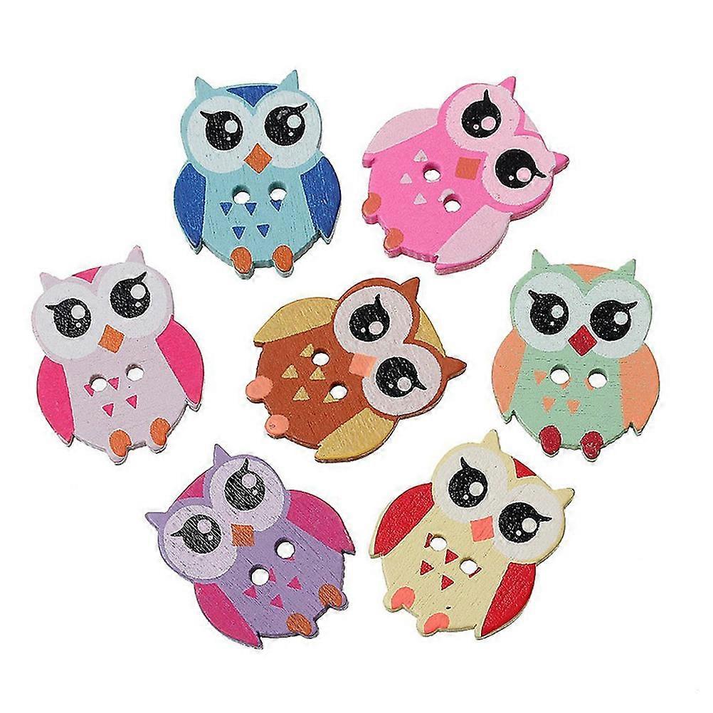 Wood Sewing Buttons Owl Shape for DIY Craft 200Pcs Color Assorted Pack