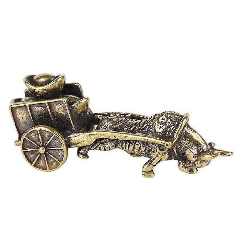 1Pc Handmade Adornment Sculpture For Desktop Decoration Golden Cow And Cart Model For Home Decoration