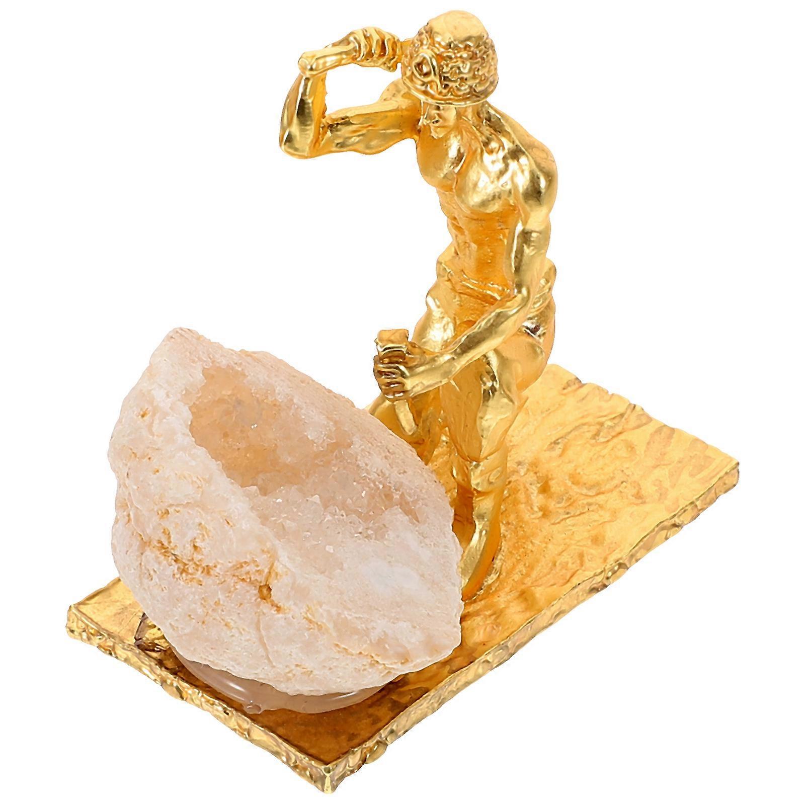 Miner Statue Mineral Decoration for Decoration 4Pcs Golden Miner Cluster