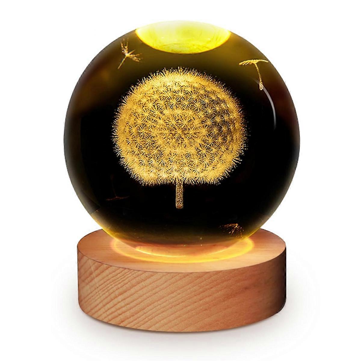 LED 3D Engraved Ball Night Light with LED Base USB Table Lamp