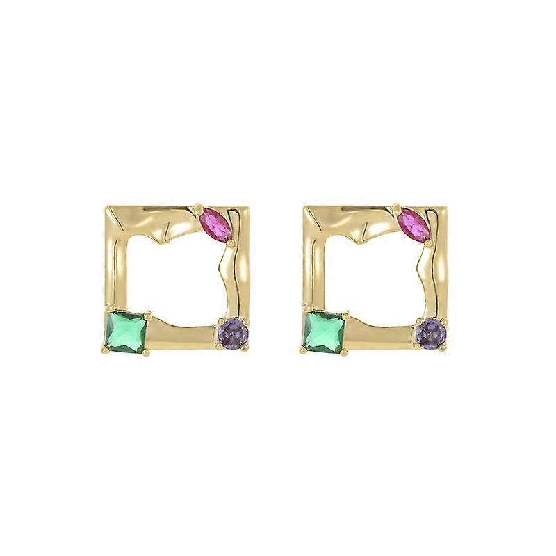 Earrings, Vintage Irregular Texture Frame Geometric Fashion Colorful Zircon Drop Earrings for Women