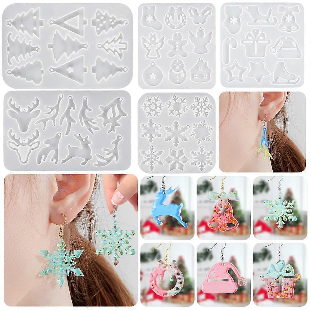 Silicone Earring Mold 5Piece Set For Resin Casting Snowflake And Elk Pendant Jewelry DIY Necklace Pendants