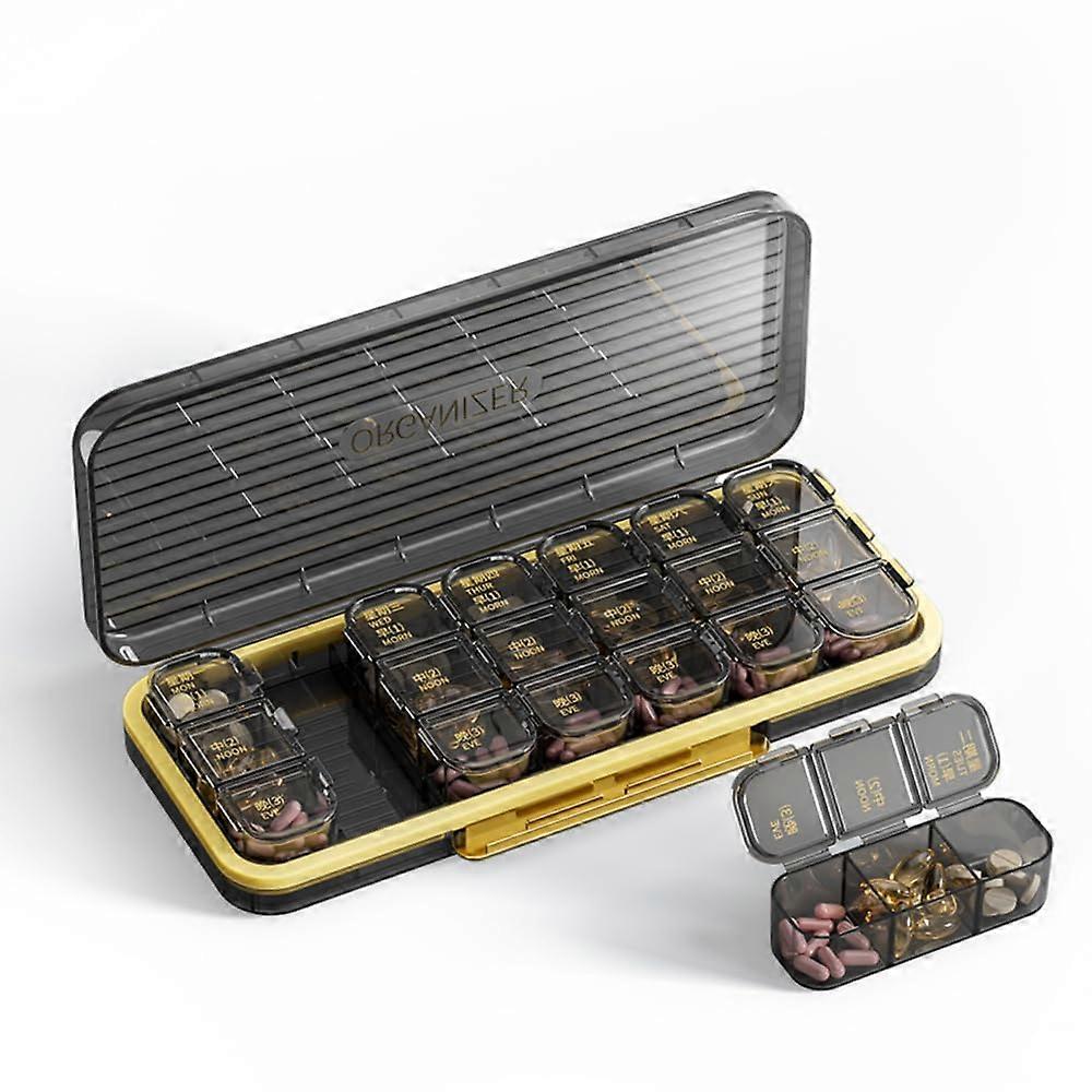 Pill Box Organiser Weekly 7 Day 3 Times A Day Portable Tablet Dispenser 21 Compartments For Vitamins Medication Black