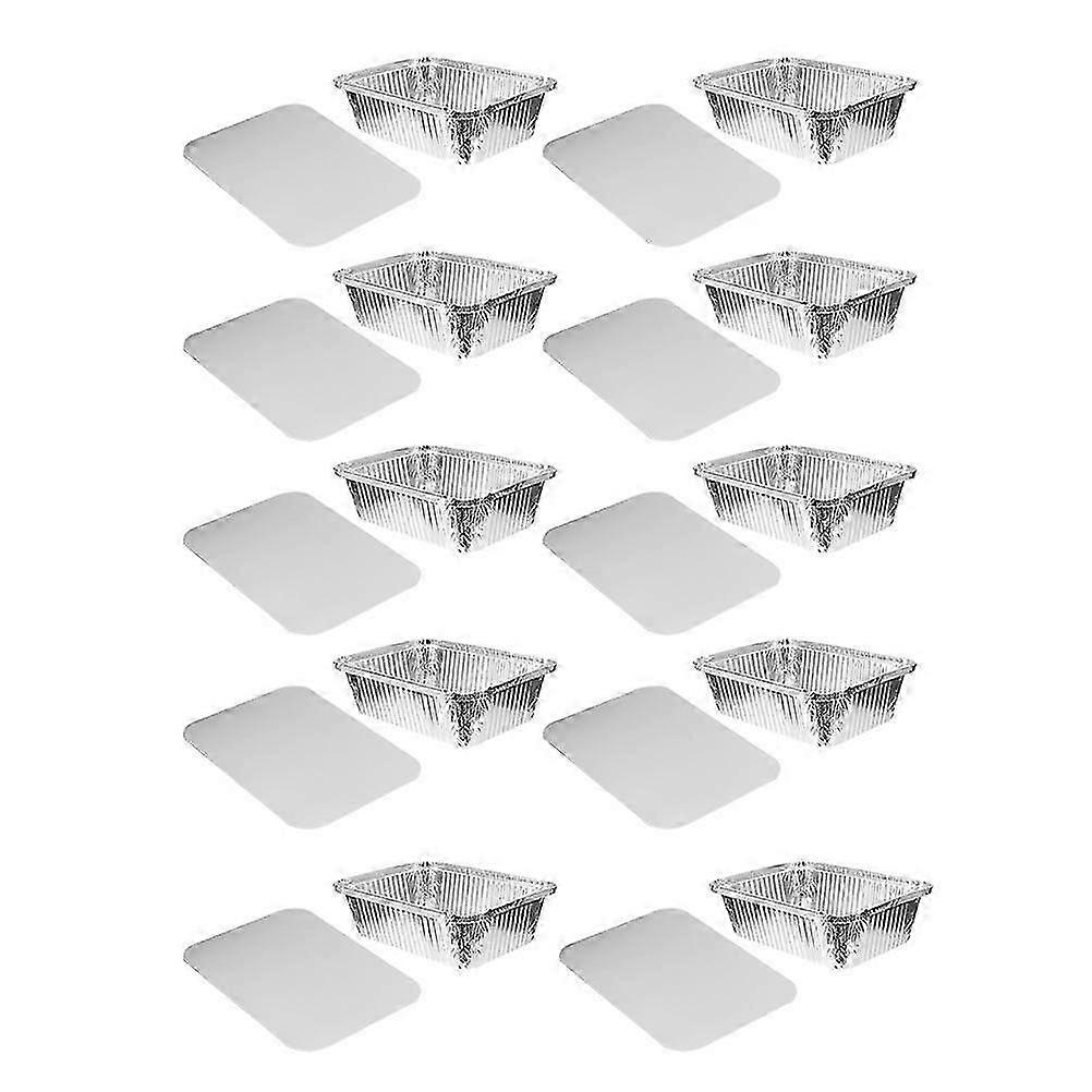 Tin Foil Pans With Lids Disposable Rectangular Tin Foil Boxes Barbecue Silver 14.8X12X4.8CM Baking 30Pcs
