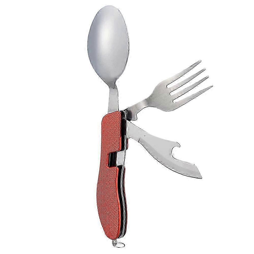 4 In 1 Camping Utensils Folding and Detachable Flatware Fork Spoon Knife Bottle Opener Set