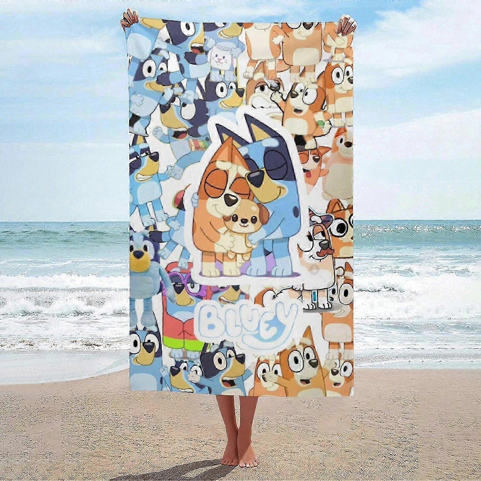 Bluey UV-Proof Beach Towel 130x80cm - Extra Long Single-Sided Print, Can Be Used As A Leisure Blanket - Quick Dry Fabric - Can Be Used As A 