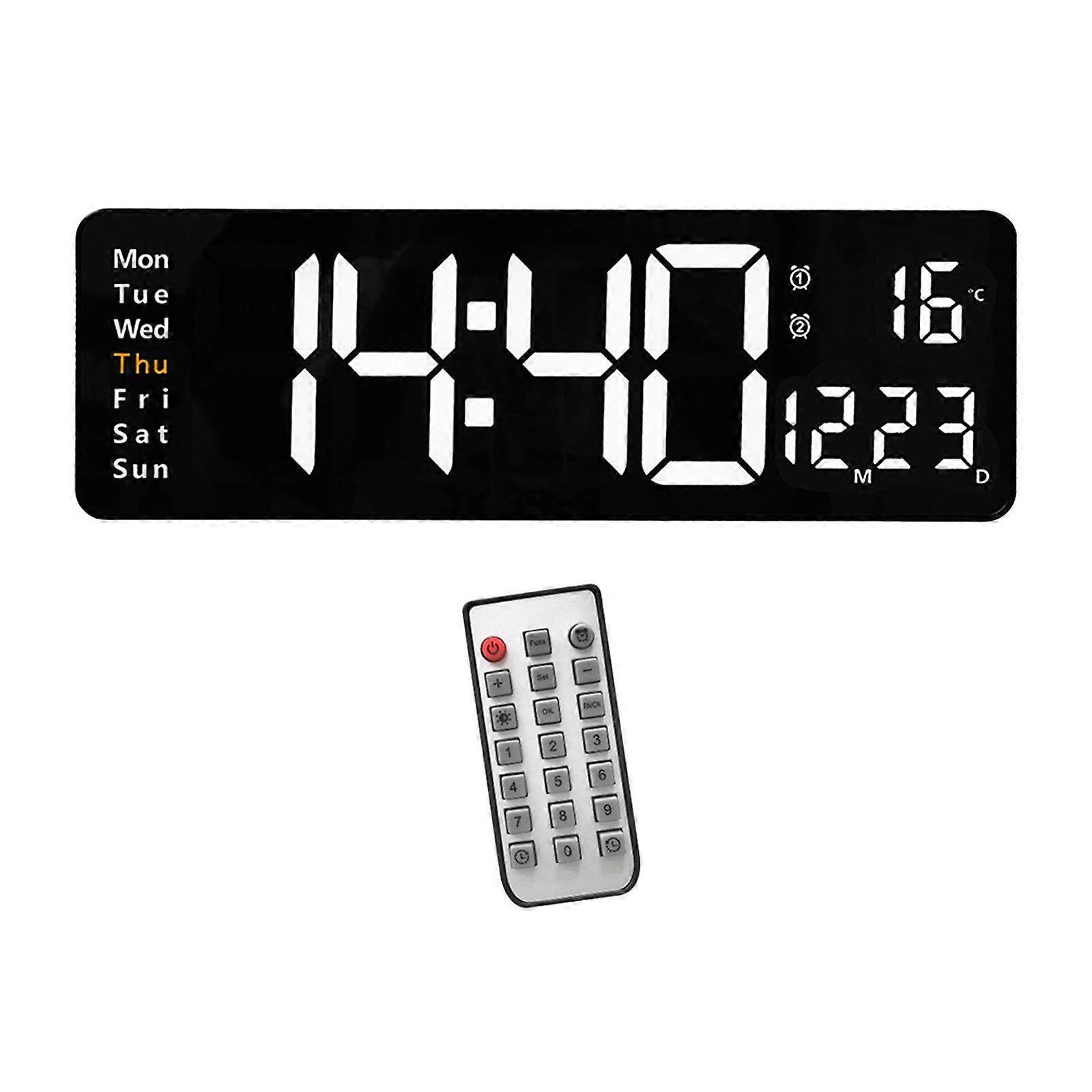 Digital Wall Clock USB Date Week Temperature Display Remote Control for Home