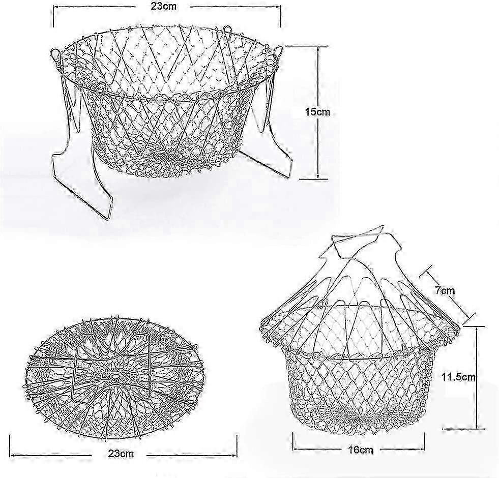 Foldable Stainless Steel Fry Basket, Multi-Function Poaching & Deep Frying