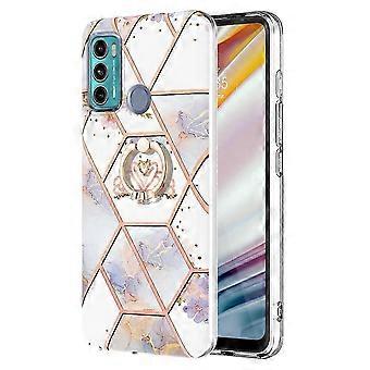 25-26 For Motorola Moto G60 / G40 Fusion Splicing Marble Flower Pattern TPU Ring Holder Case