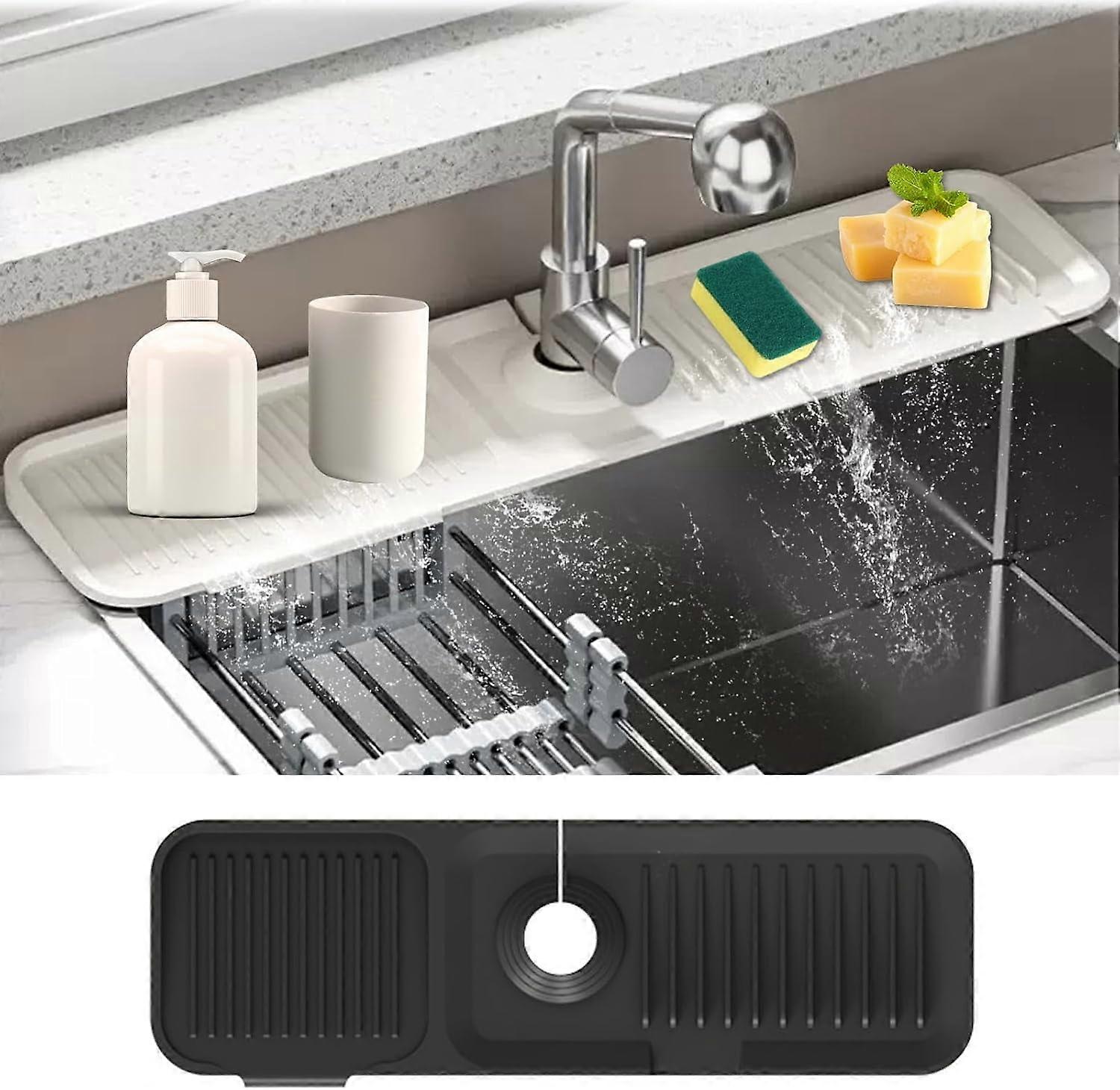 2024 Best Faucet Guard & Draining Mat, Silicone Sink Tray for Fast Drying, Compatible with Kitchen & Bathroom Faucets, Countertop Protector