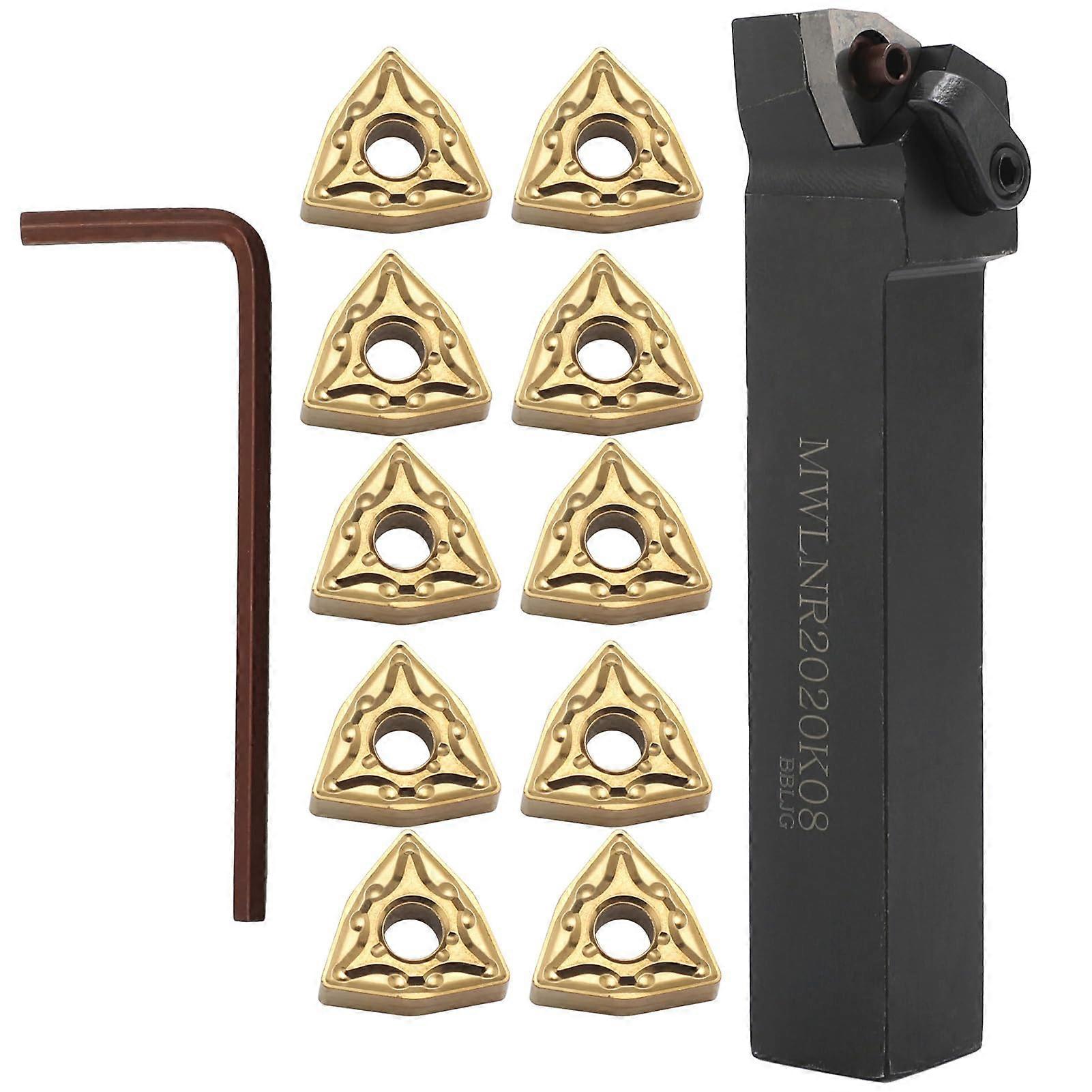 Carbide Turning Set Lathe Turning Holder 10 Pcs WNMG080404 Carbide Inserts, Wrench