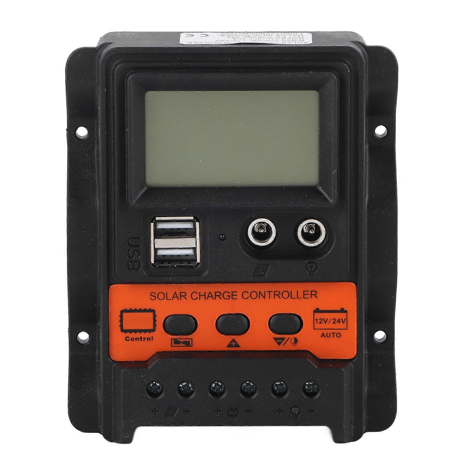 Solar Charge Controller LCD Display 2 USB Output PWM Panel Charging Regulator 12V 24V