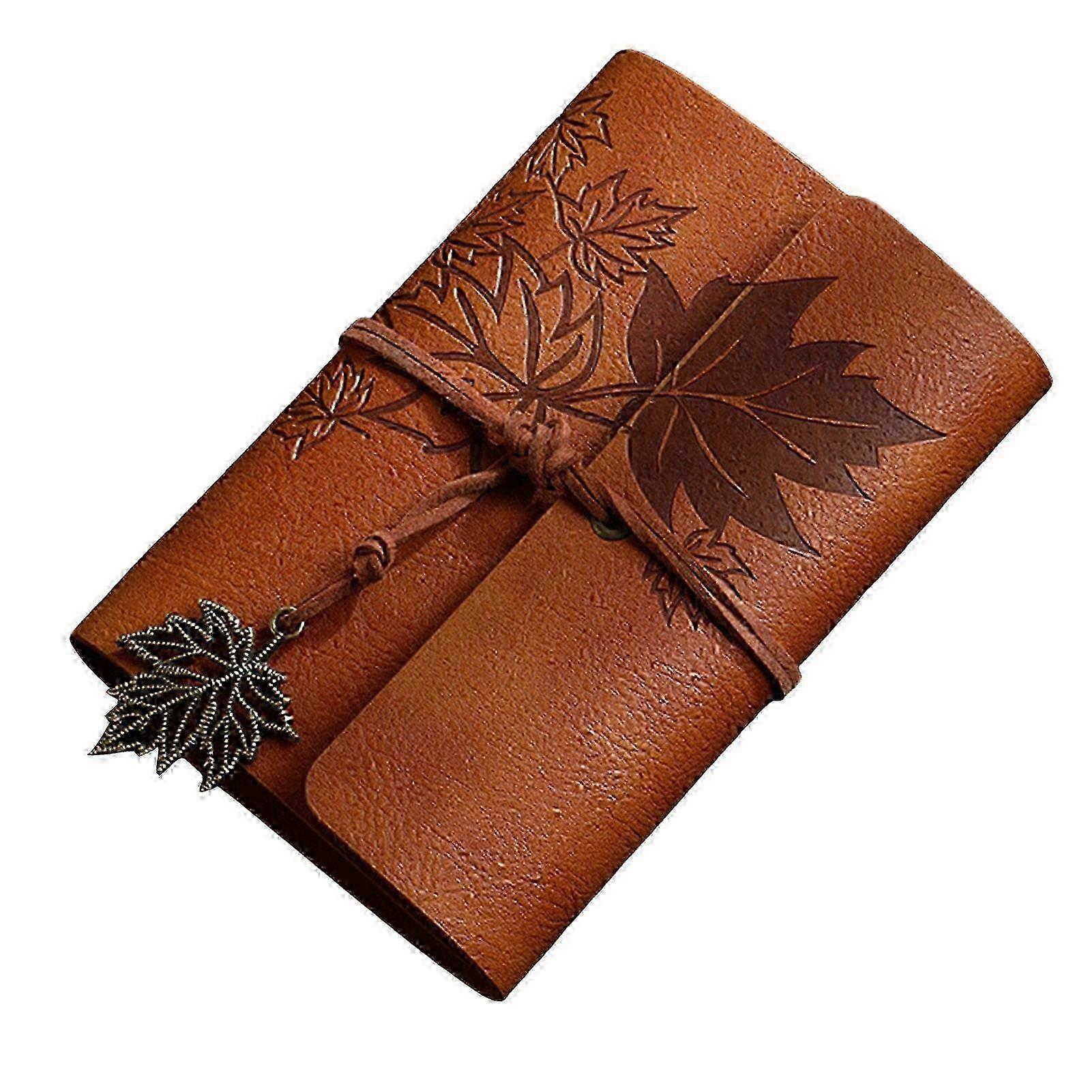 Maple Leaf Print Faux Leather Business Notebook with Waterproof Cover - Handmade Lace-up Notepad