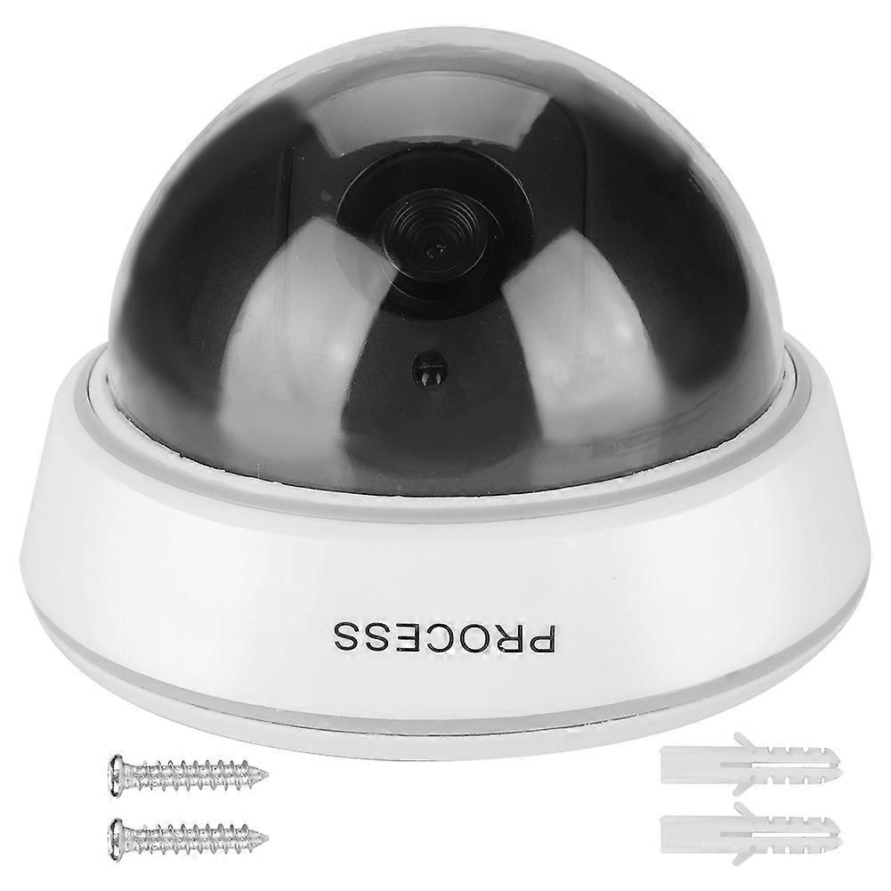 White Dome Dummy Home Security Surveillance Camera with Simulated IR Flashing Red Lights