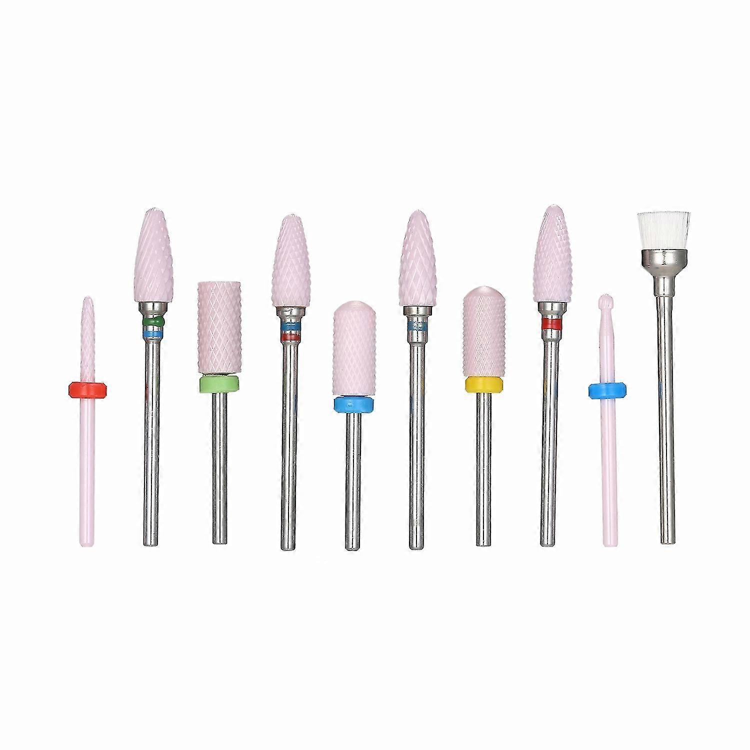 10pcs Ceramic Nail Drill Bits Pedicure & Manicure Drill Bit Set with Plastic Storage Case Nail Suppl