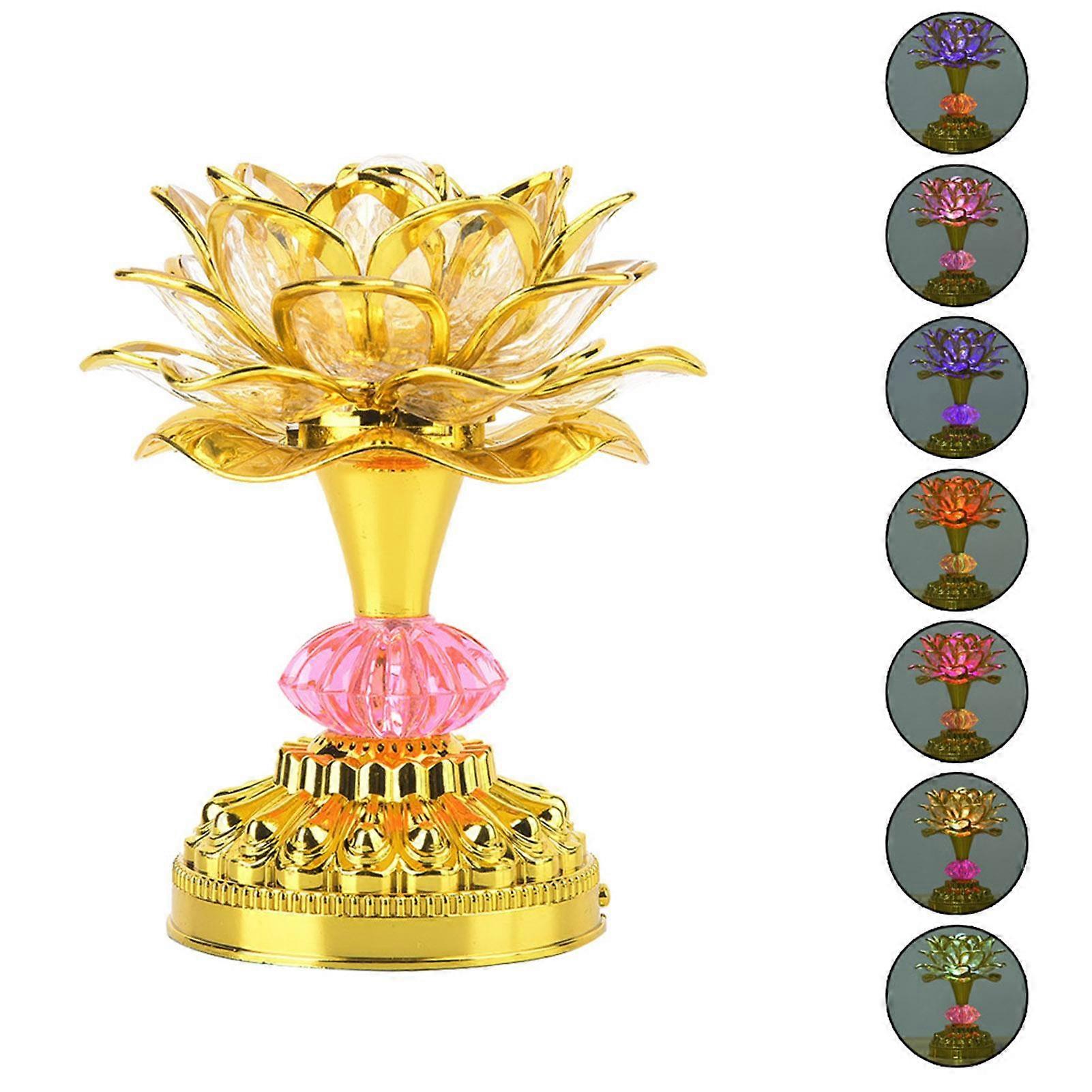 LED Multicolor Buddhist Lotus Lamp with 13 Different Buddhist Songs (Golden)