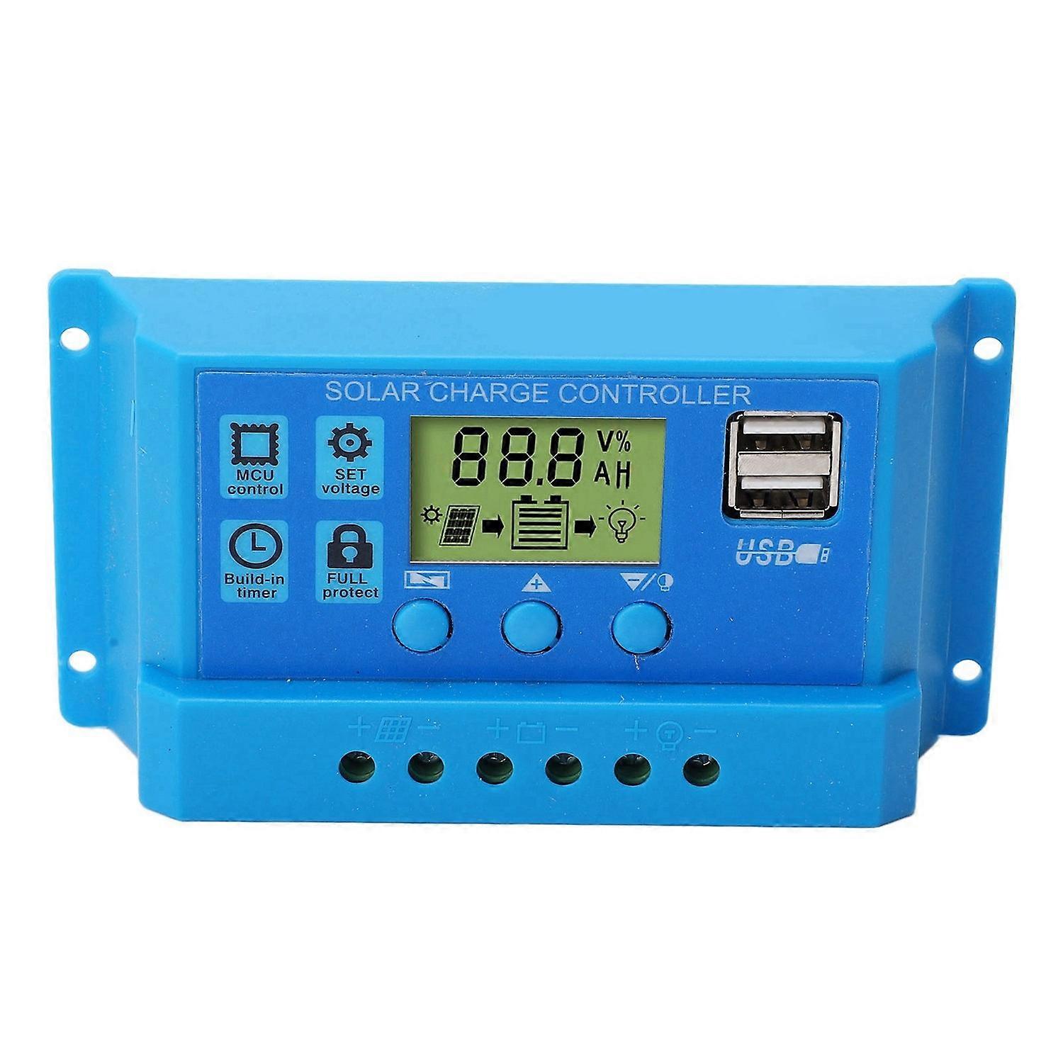 Solar Charge Controller PWM LCD Display Parameter Adjustable 2 USB Solar Charge Regulator Blue 12V 2