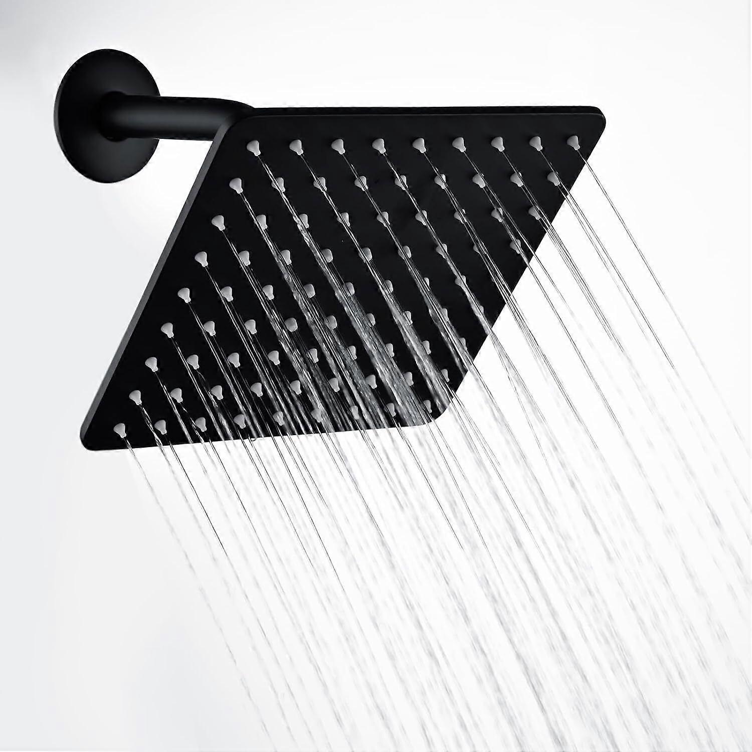 Black Shower Faucet Set 8"Rainfall Shower Head Combo System with Mixer Valve Kit