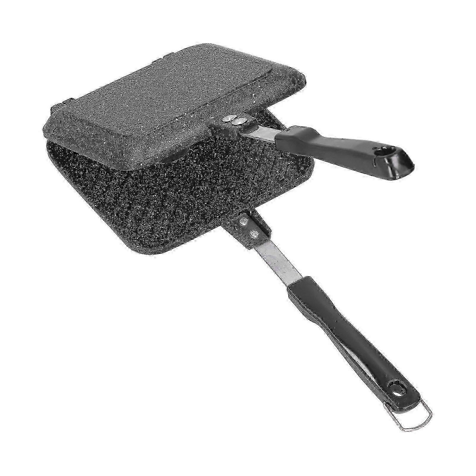 Sandwich Pan Maker, Non-stick Double-Sided Frying Pan Flat Bottom Panini Grill Maker Pan with Heat Resistance Handle for Breakfast Toasties Pancake_x0