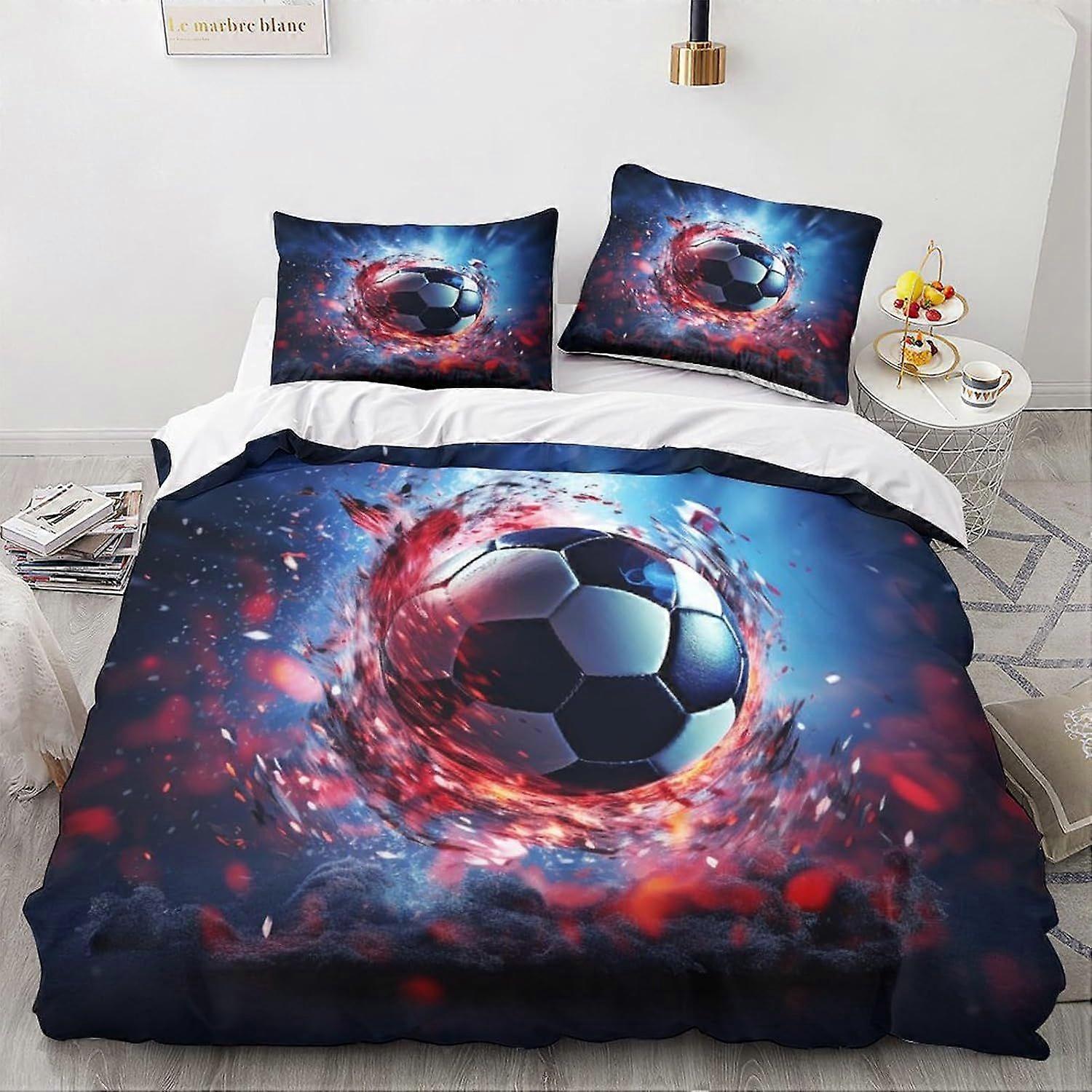LikeEj Futebol bola edredom capa 3D esporte impresso roupa de cama 3pcs microfibra futebol colcha capa com zíper fechamento duplo