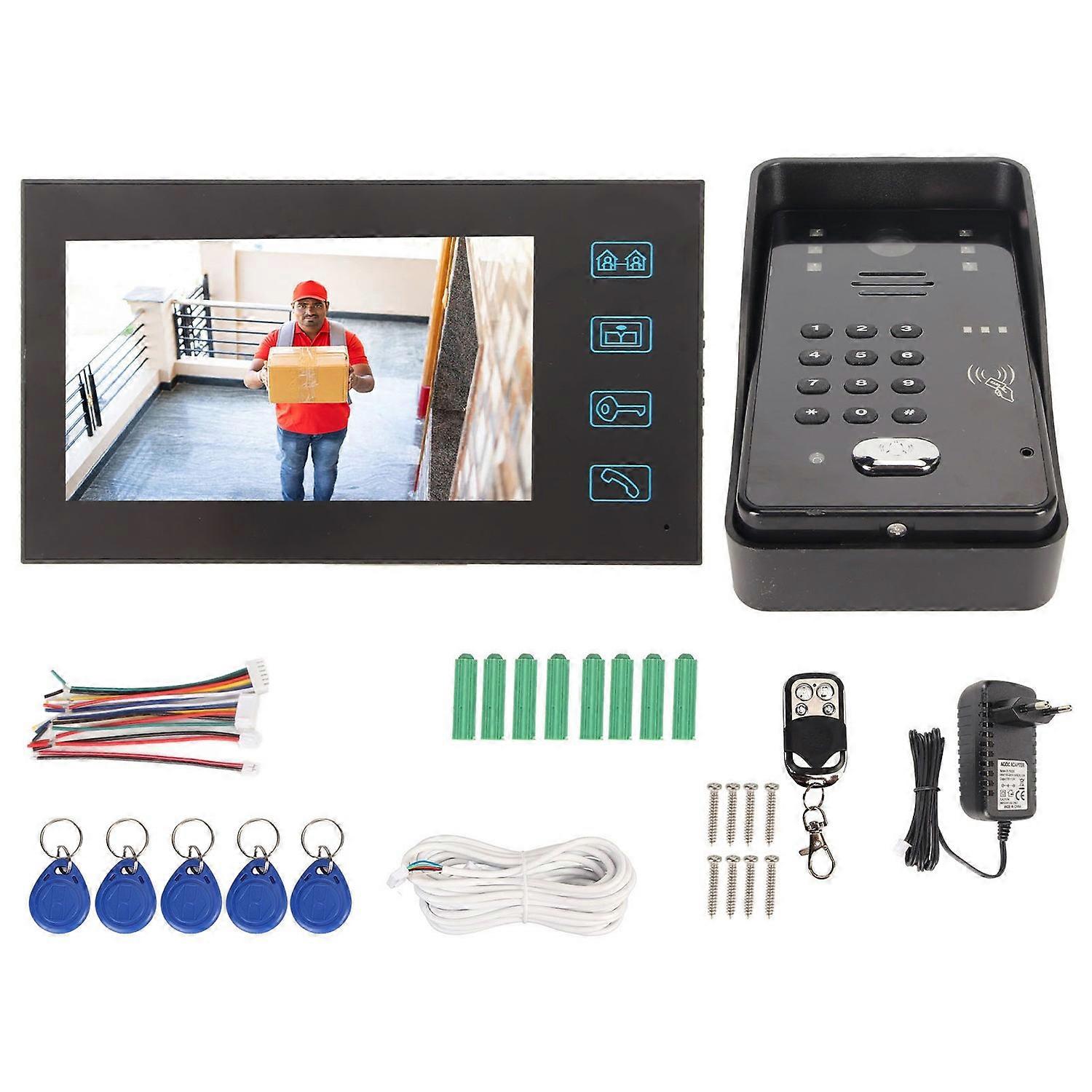 Video Door Bell 7in TFT Screen RFID Password IR CUT 1000TV Line Wired Intercom System