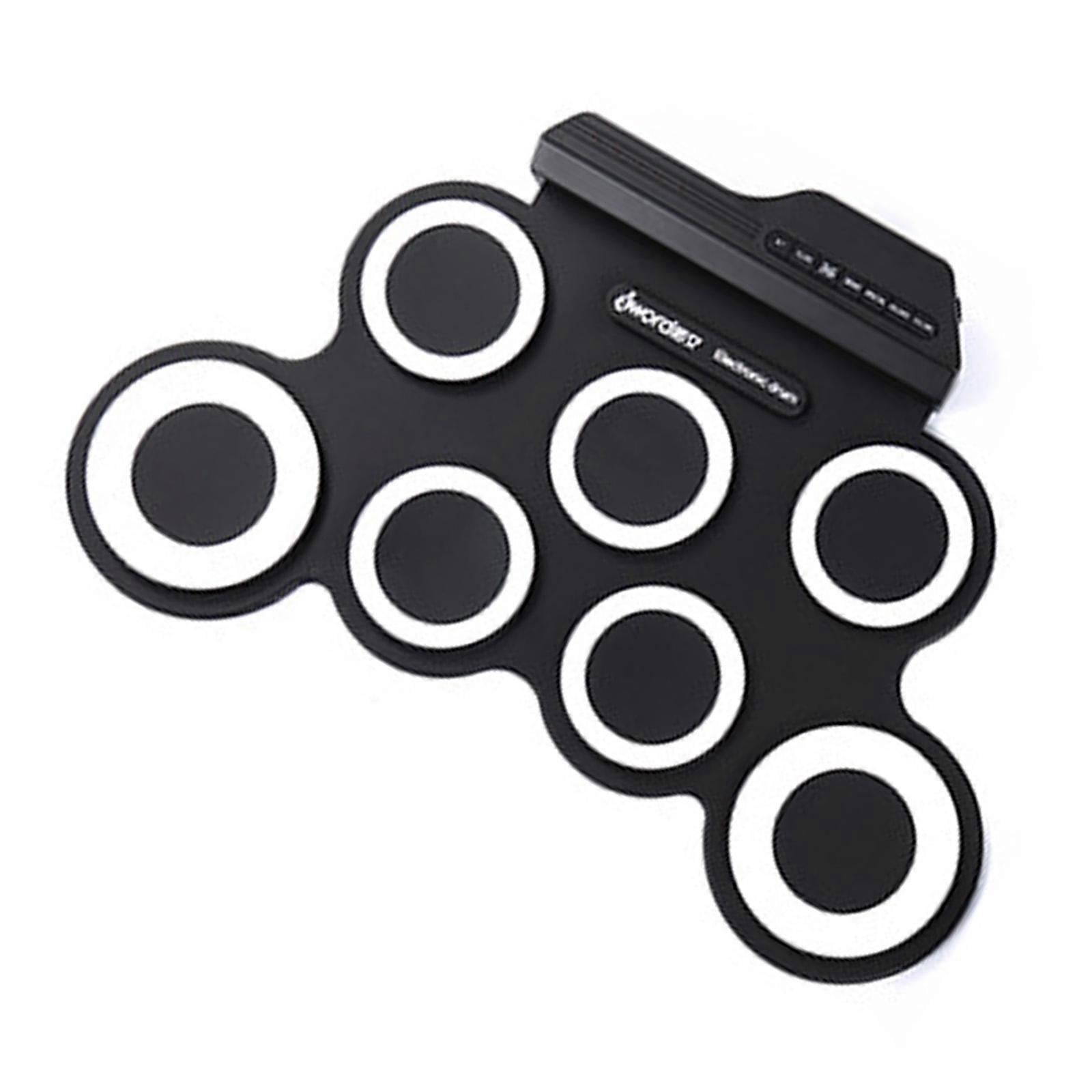 Electronic Drum Set 7 Pads Rolls-up Practice Drum Sets Built-in Speaker Headphone USB Jacks Kits for Kid Adults Beginner  White