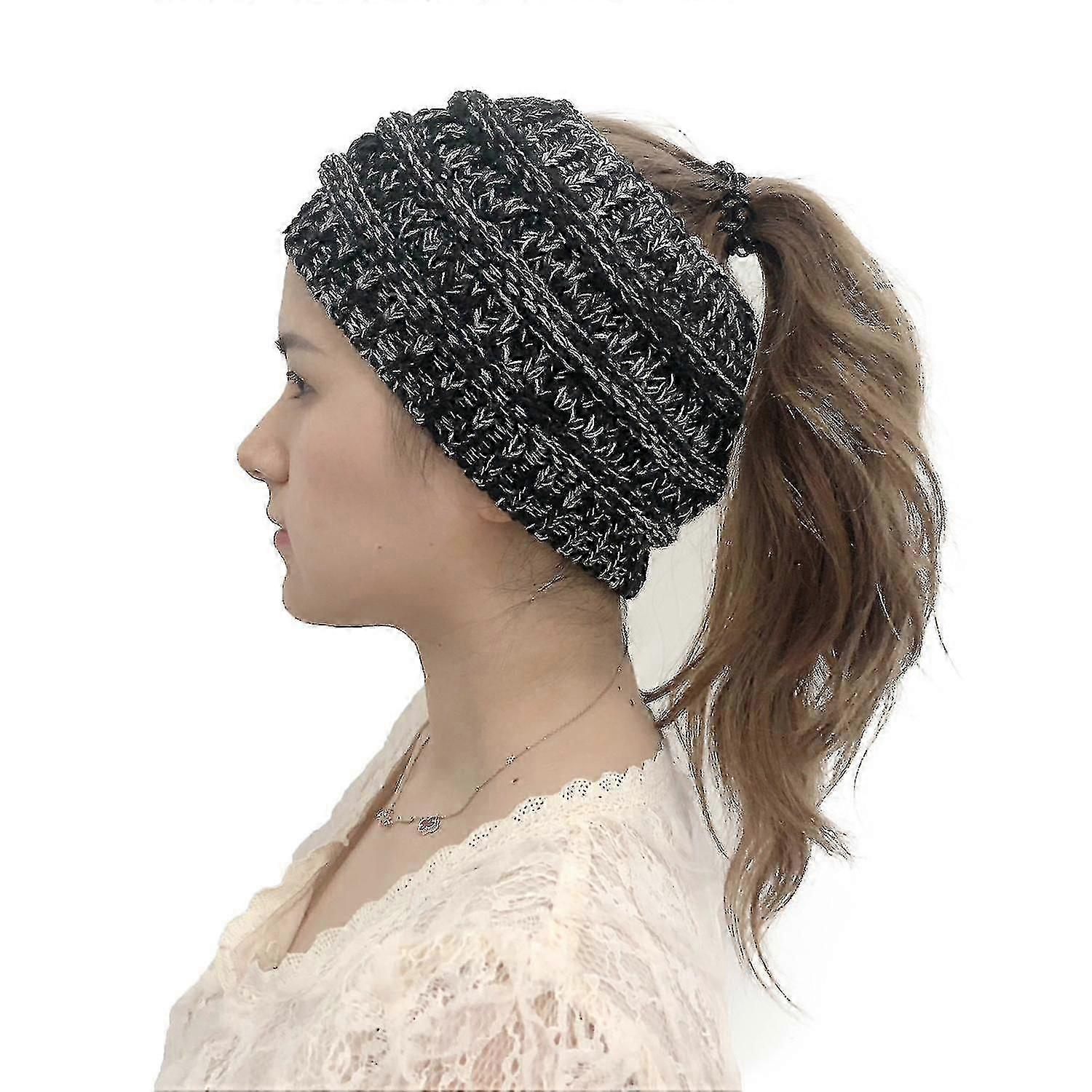 Hästsvans Messy Buns Stickad Stretchig Mössa Vintermössa Hatt