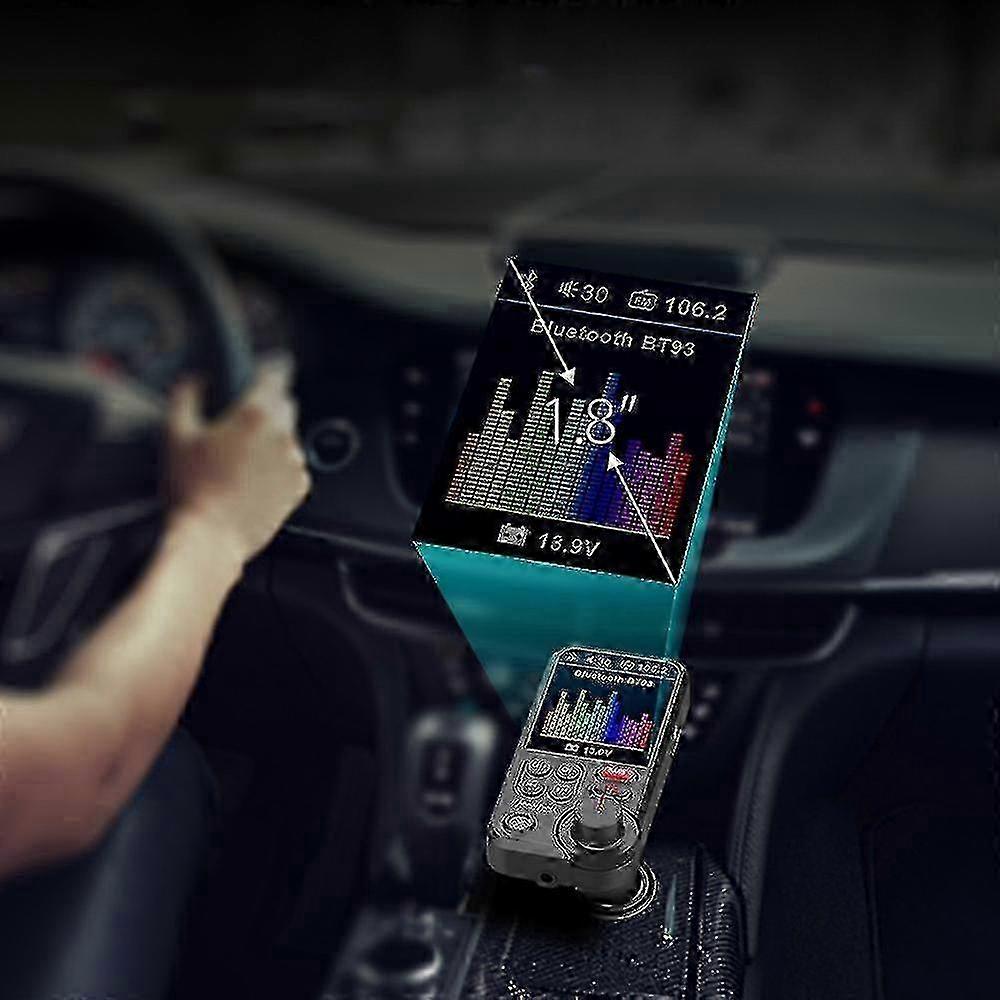 Car Bluetooth Adapter, Powerful Microphone Fm Transmitter Car Bluetooth With 1.8 Inch Color Screen For Hands-free Calls, Supports Qc3.0 Charging, Treb