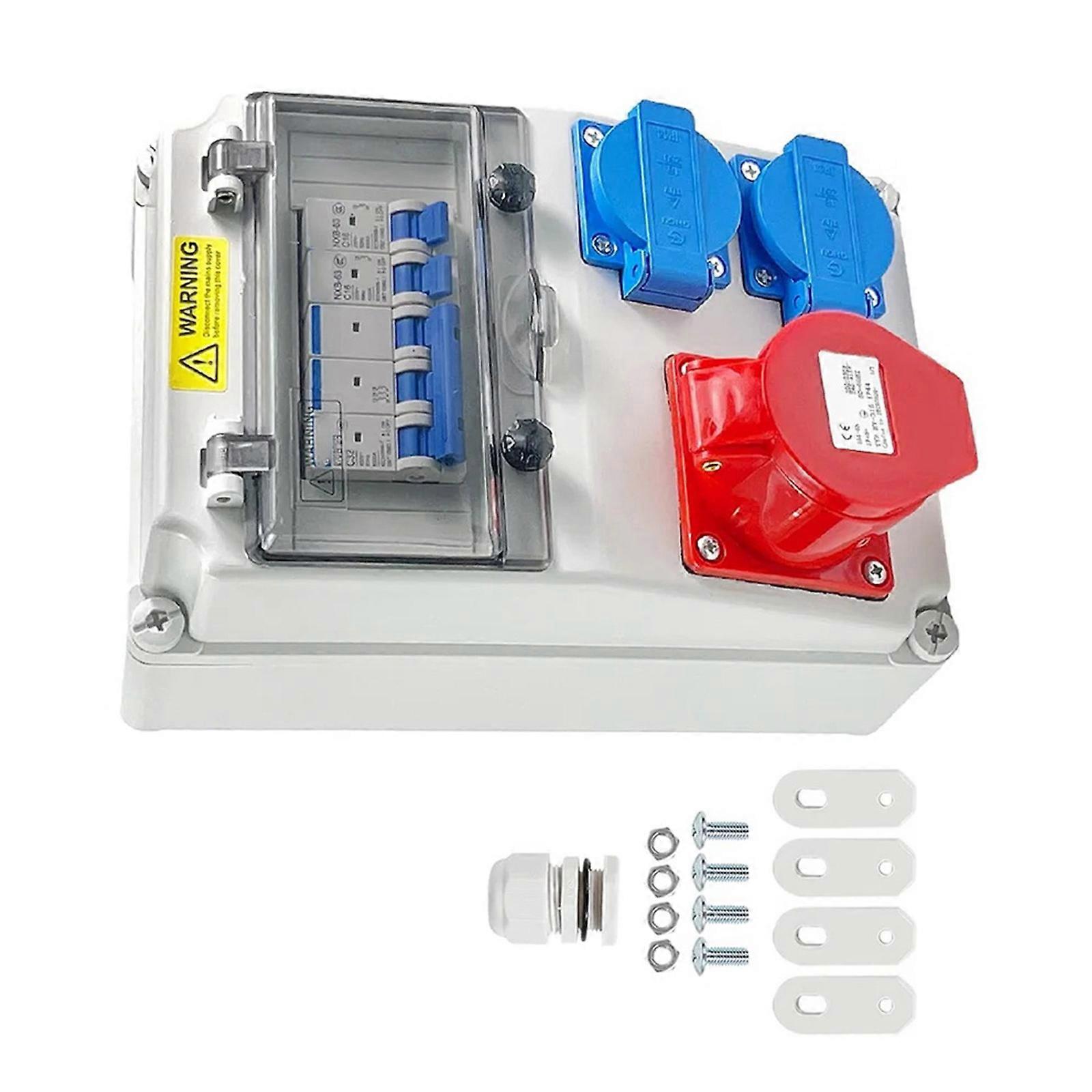 Electrical Outlet Box with Two Standard Sockets and Industrial Socket Wall Mounted Power Distributor Easy Installation Multicolor