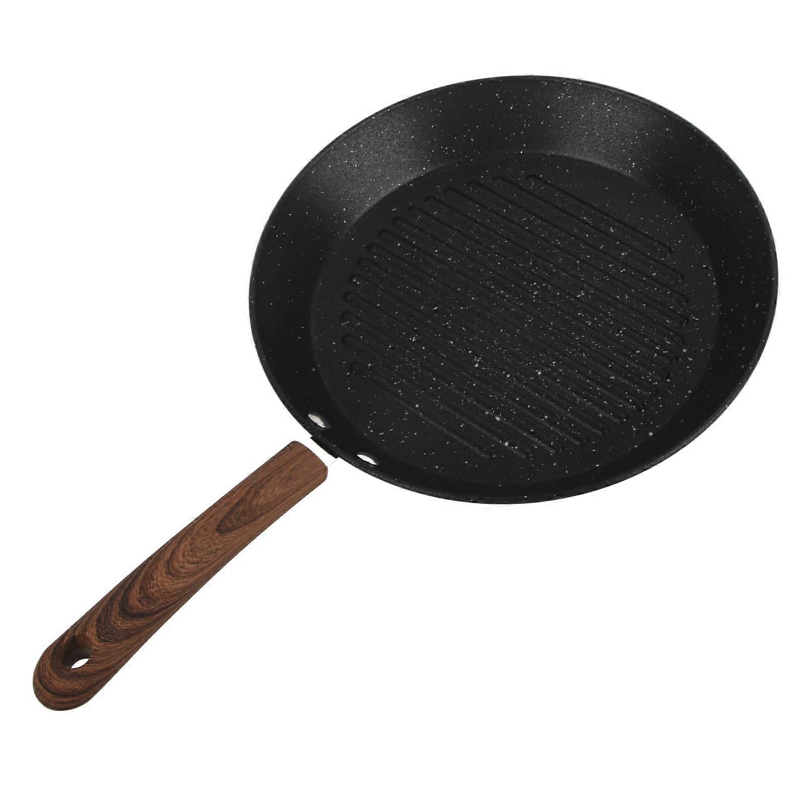 Round Grill Pan Non Stick Flat Bottom Skillet with Plastic Handle for Induction and Gas Cooking