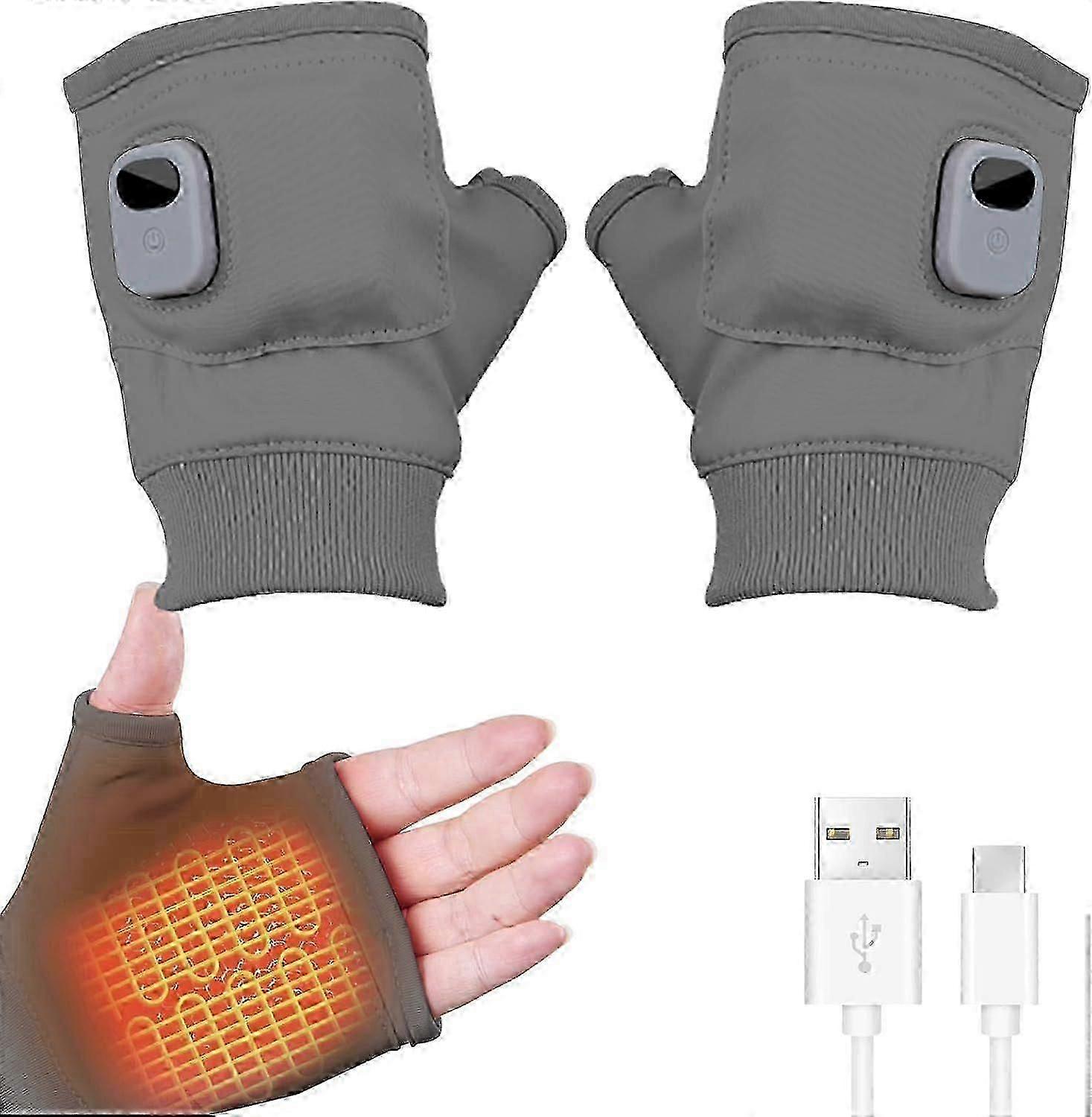 Portable Heating Fingerless Gloves with Digital Display, Rechargeable Heated