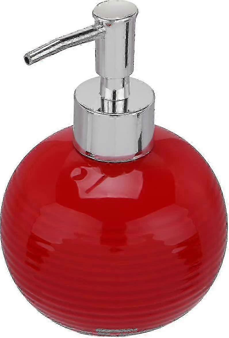 Round Ceramic Soap Dispenser with Squeeze Pump Refillable Red 1pc