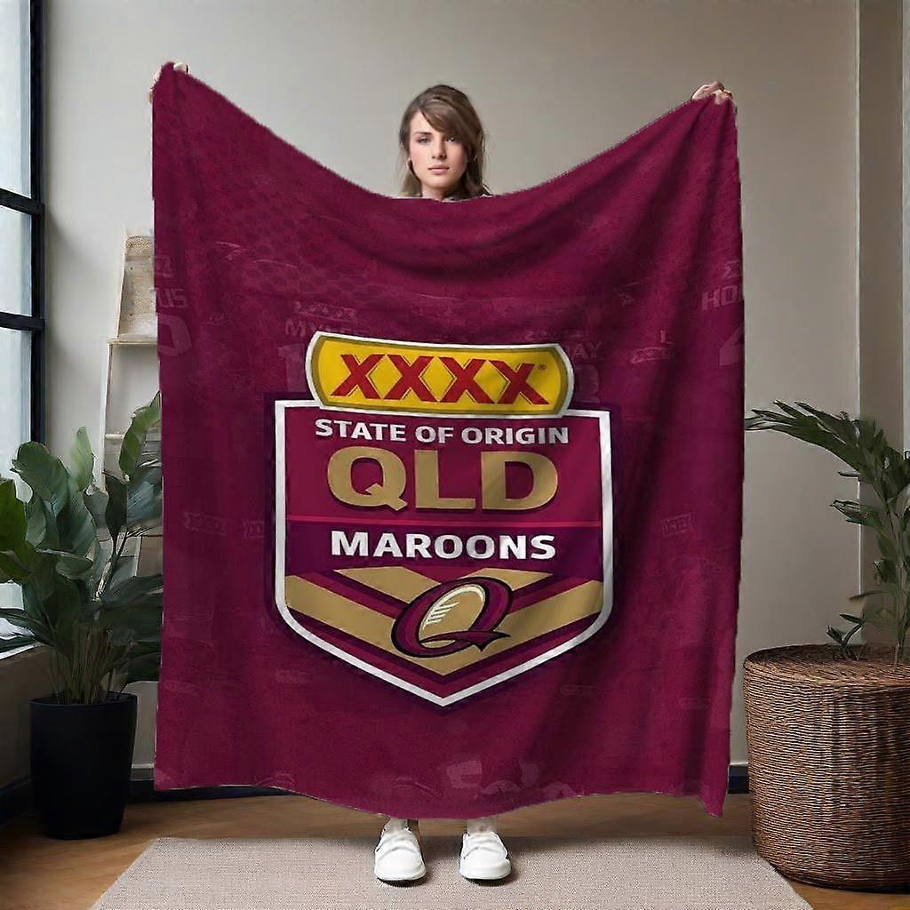 Queens of Origin Flannel Throw Blanket - Soft & Cozy Digital Print, Maroon with Shield Emblem & "XXX" Text - Machine Was-QAZXC193