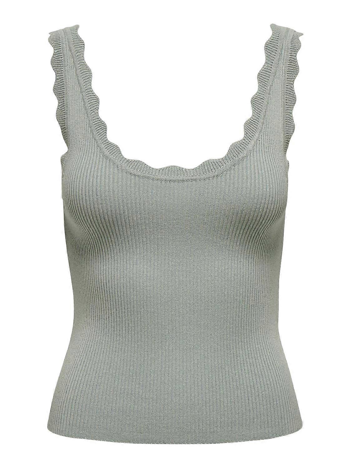 JDY Damen Tanktop U-Ausschnitt Muschelsaum Geripptes Oberteil Neu