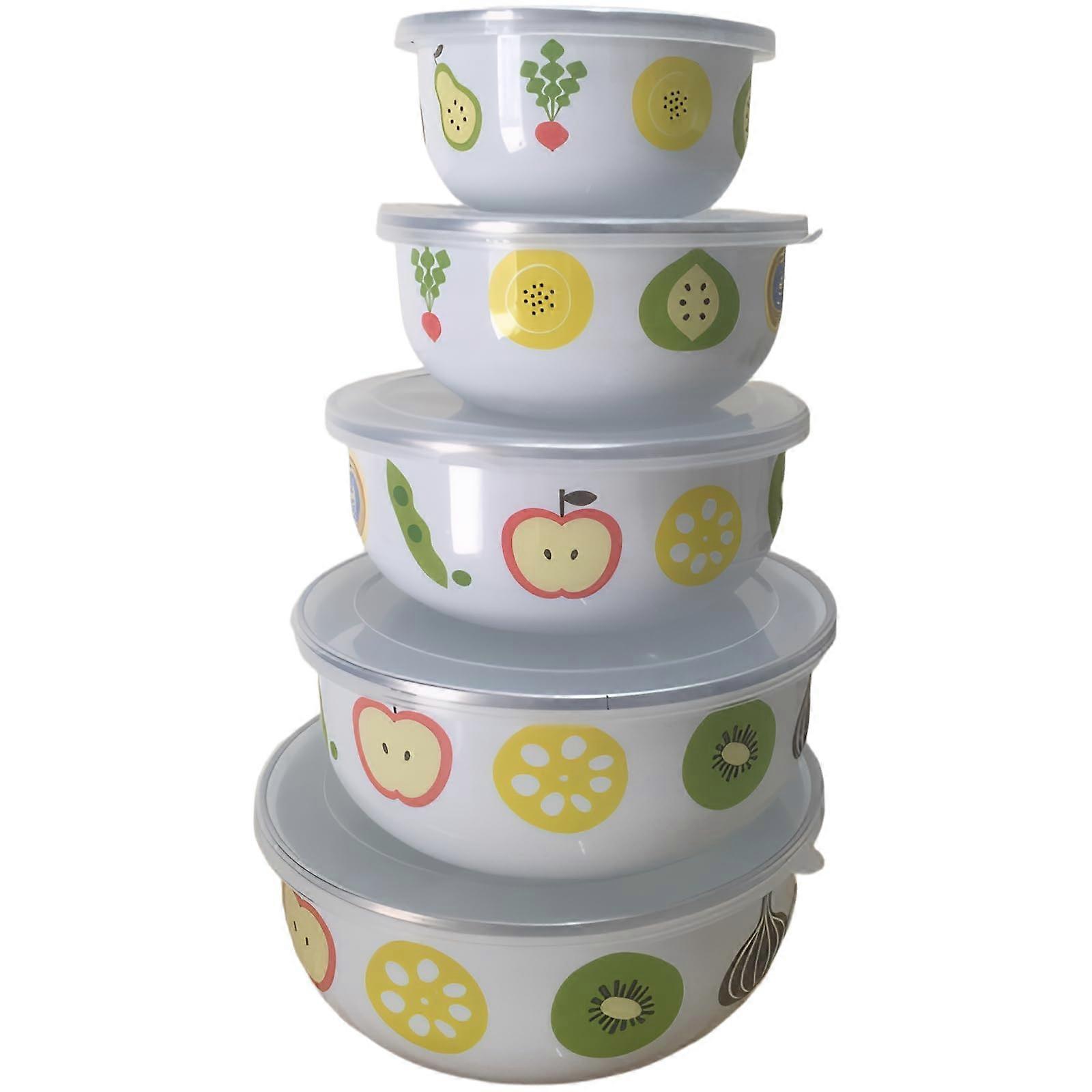 5 Piece Airtight Food Storage Bowls Set with Lids, Enamel Nesting Mixing Bowls, Multicolor