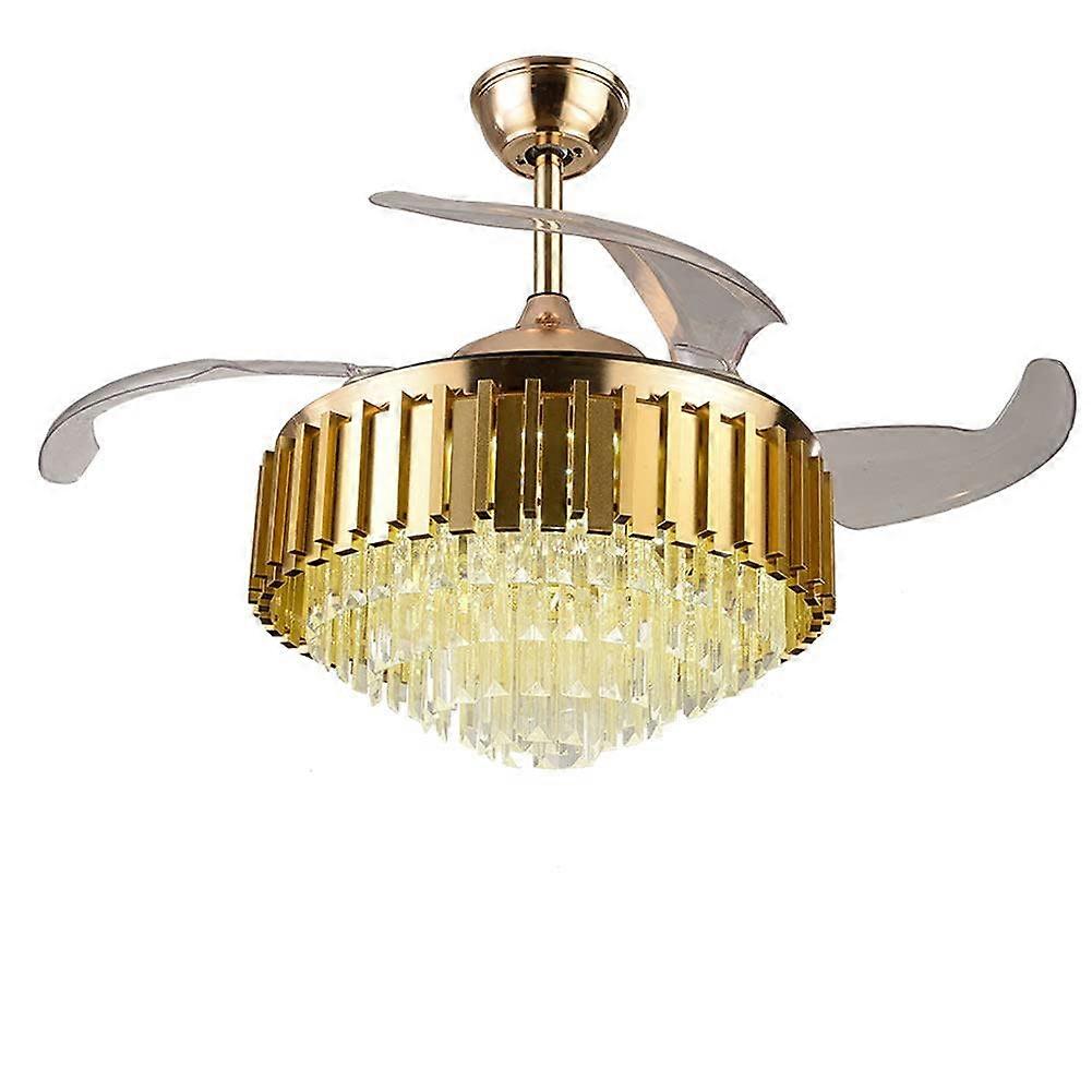 42 Inch Crystal Ceiling Fan with Light, Retractable Blades, Remote Control, 3 Speeds, Modern Elegant Design for Bedroom
