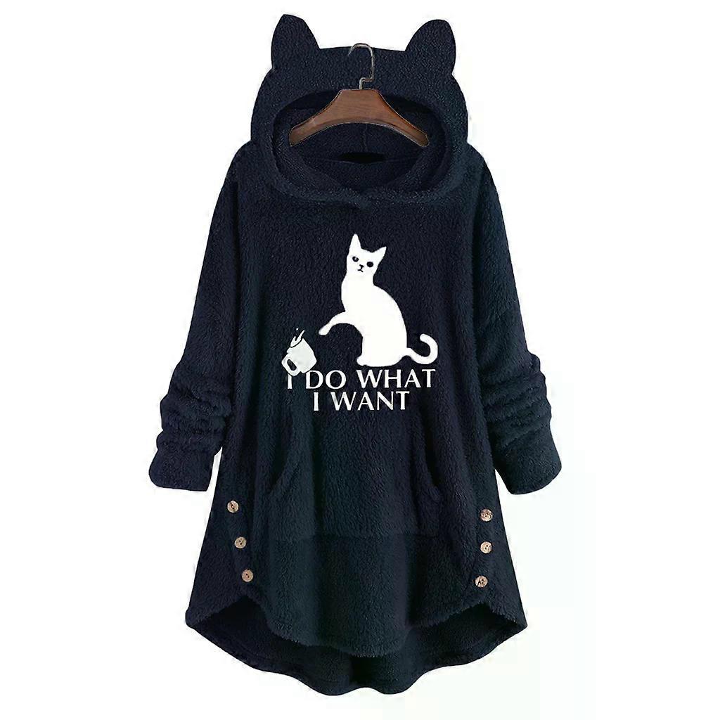 Cozy Cartoon Cat Ears Fleece Winter Pajamas Hoodies for Women Hooded Sweatshirts Long Sleeve Lady Pullovers Tops