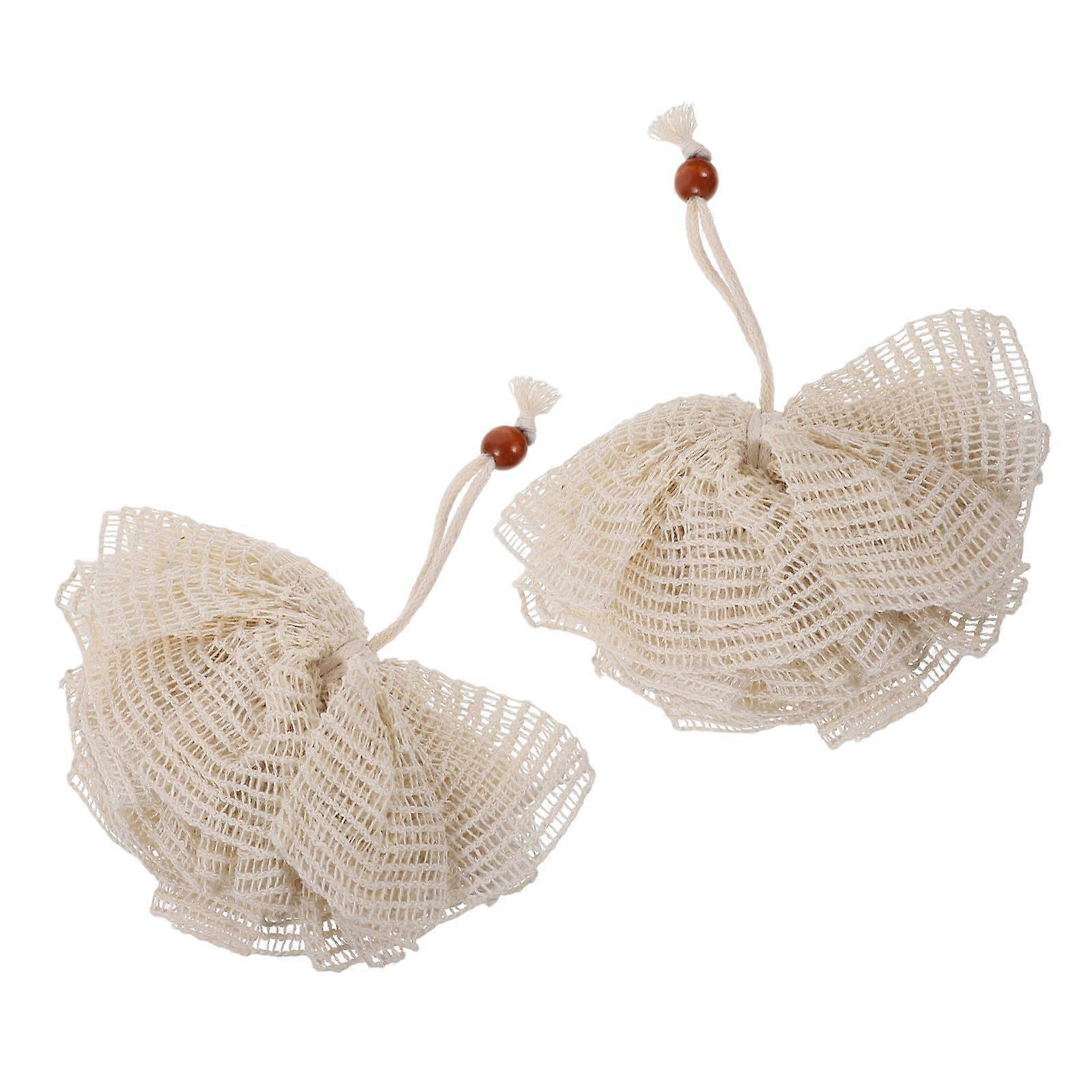 Bath Loofah Ramie Fiber Body Scrubber 2pcs Exfoliating Shower Pouf with Hanging Loop EcoFriendly