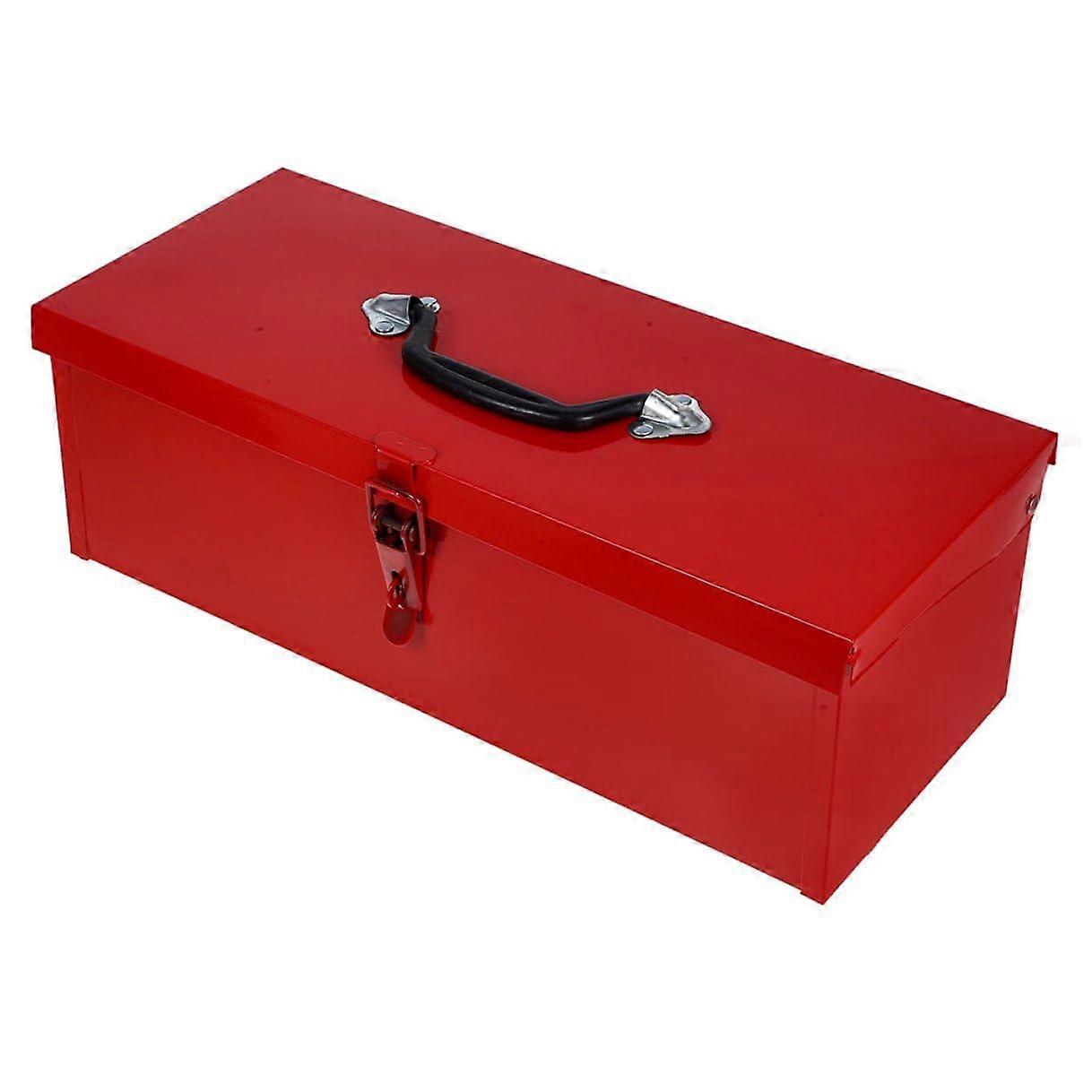 Heavy Duty Metal Toolbox with Red Finish, Iron Build, Carry Handle, and Large Tool Storage
