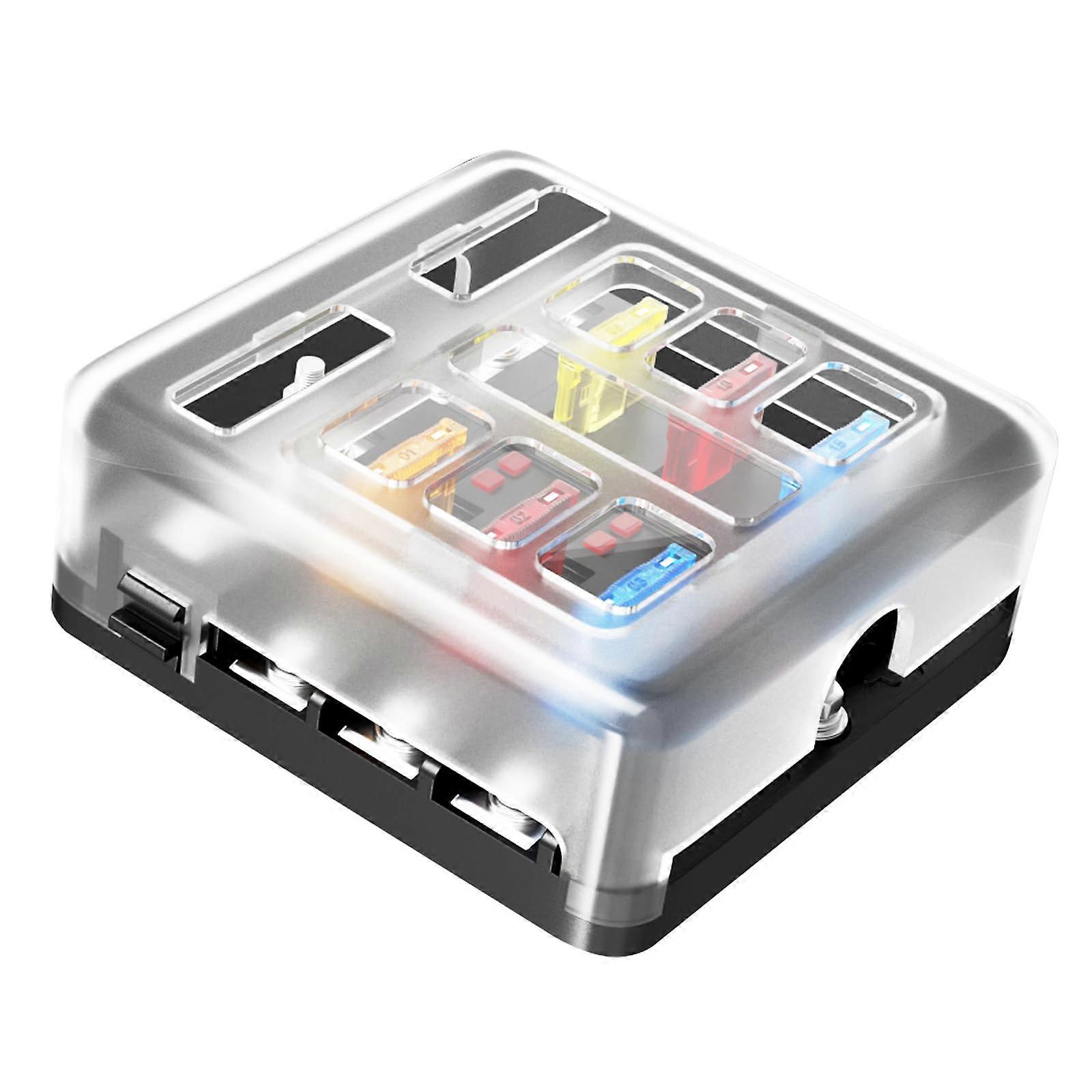 12V 6Way LED Fuse Block with Ground Bus for Marine RV Car Truck, Blown Fuse Indicator 1224V