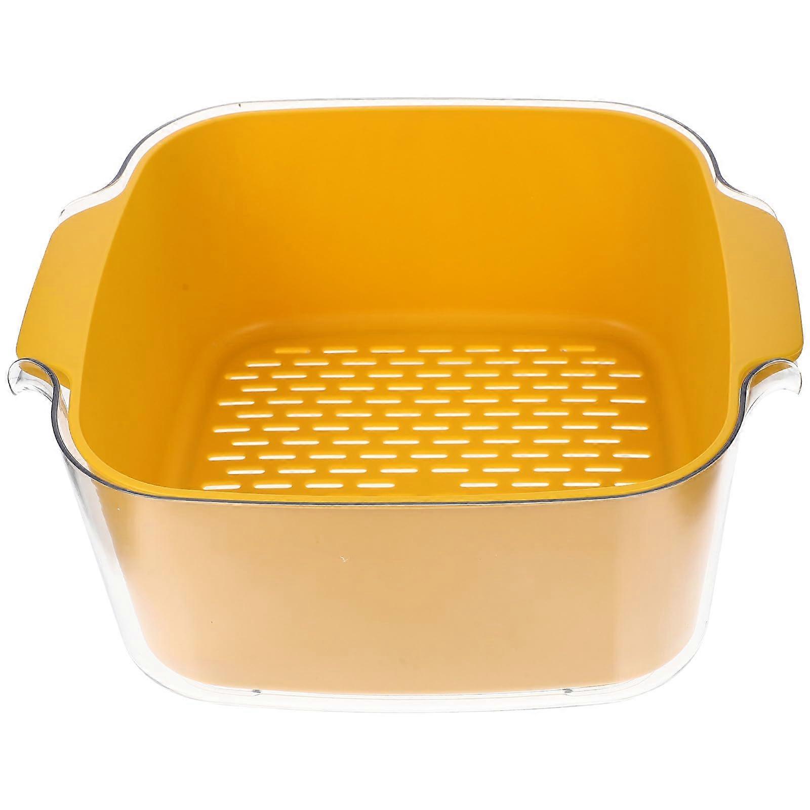 Double Layer Kitchen Strainer Basket for Fruit and Vegetables with Fast Drainage Bright Yellow