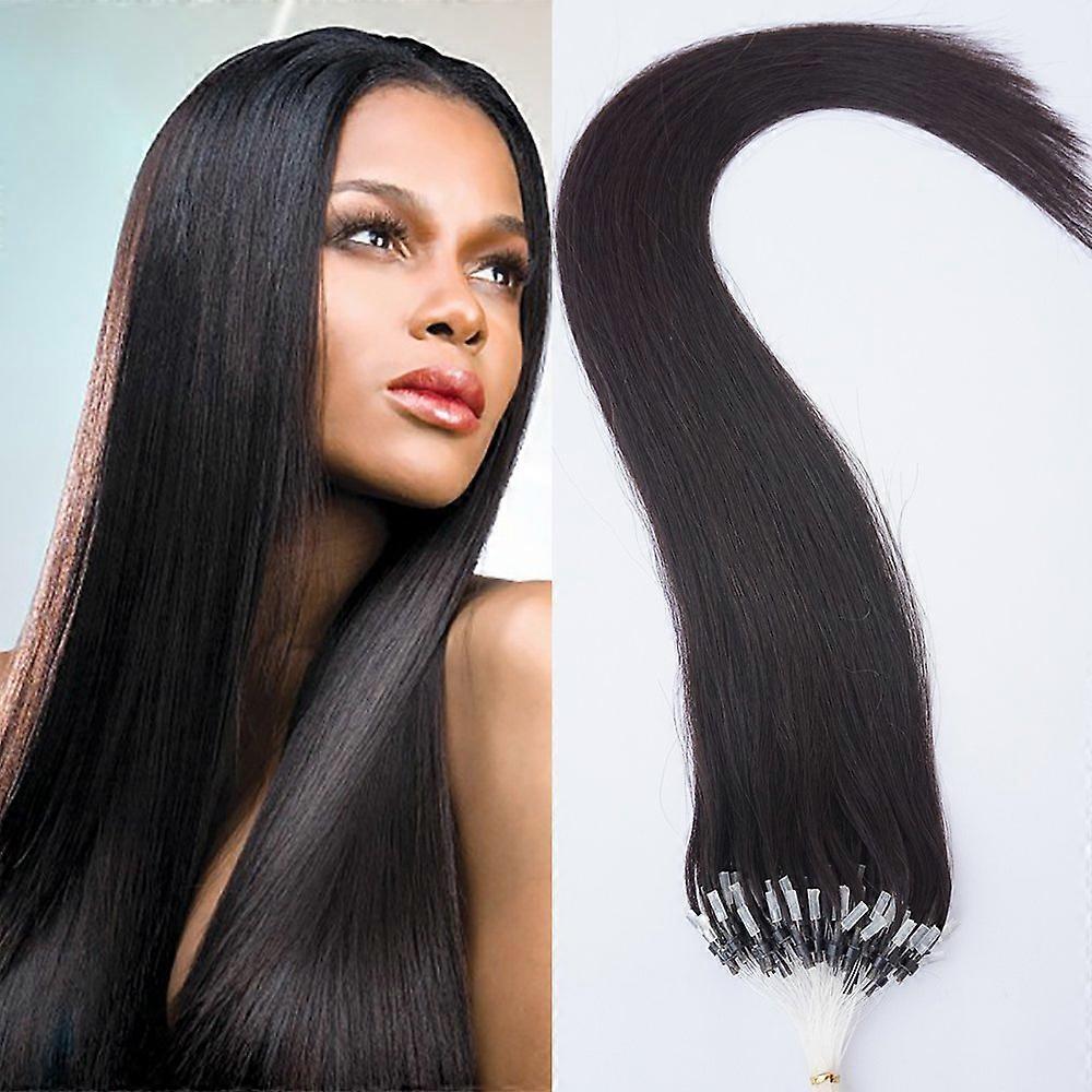 20' Micro Ring Loop Human Hair Extensions 100 Strands Natural Black Straight NoGlue Tangle