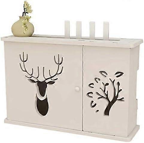 WiFi Router Shelf Wall Mounted Storage Box with Adjustable Space and Cable Organizer White