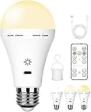 USB Rechargeable Light Bulb with Remote Control, 3 Color Temperature LED Dimmable Battery Powered Light Bulbs, E27 7W Touch Control Bulb with Timer, E