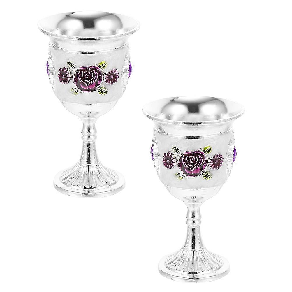 Alloy White Wine Cup Goblets for Party 2Pcs Small with Flower Pattern
